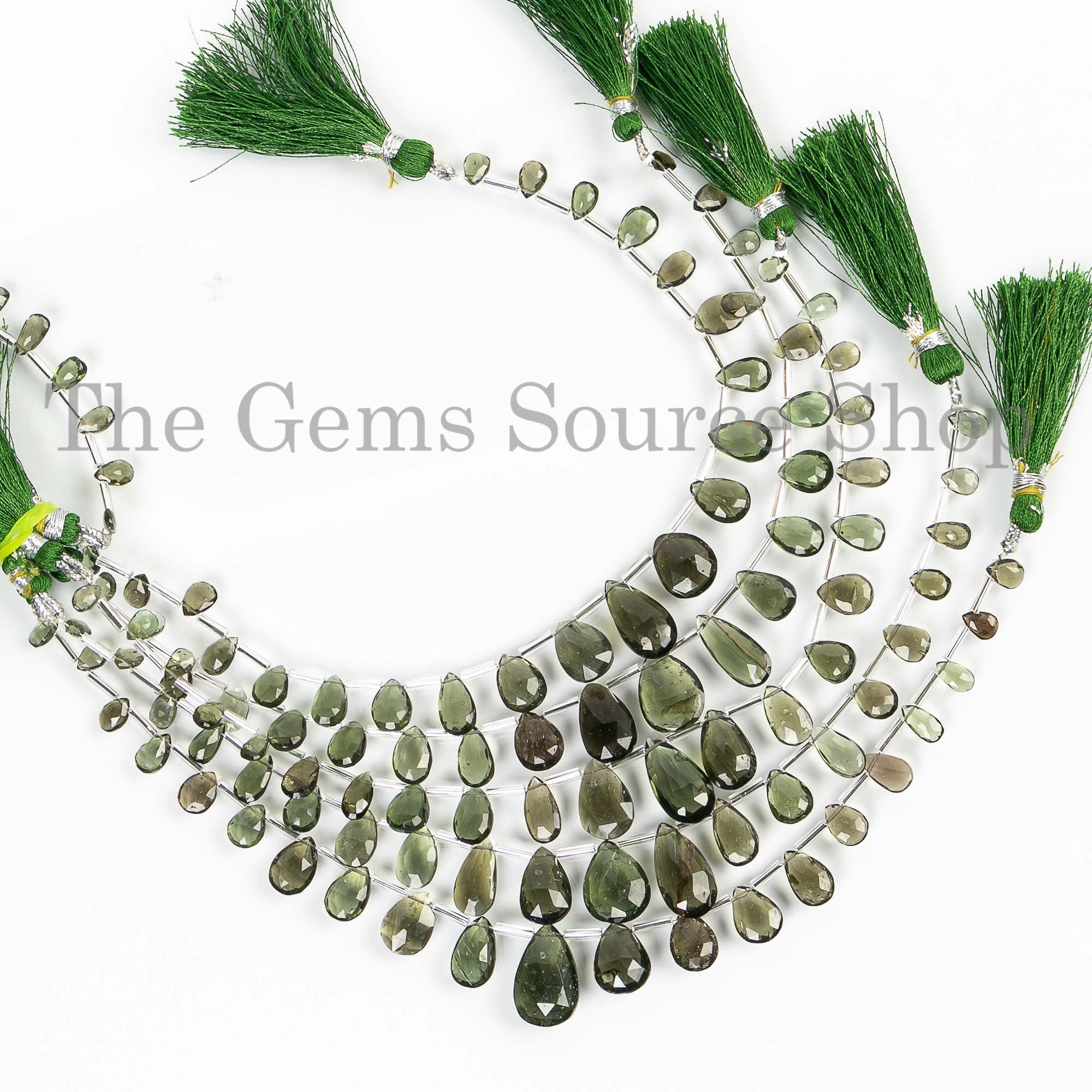 Certificate Moldavite Faceted Pear Briolette, 4x6.5-12x18mm Natural Moldavite Beads, Faceted Pear Beads, Moldavite Beads Strand