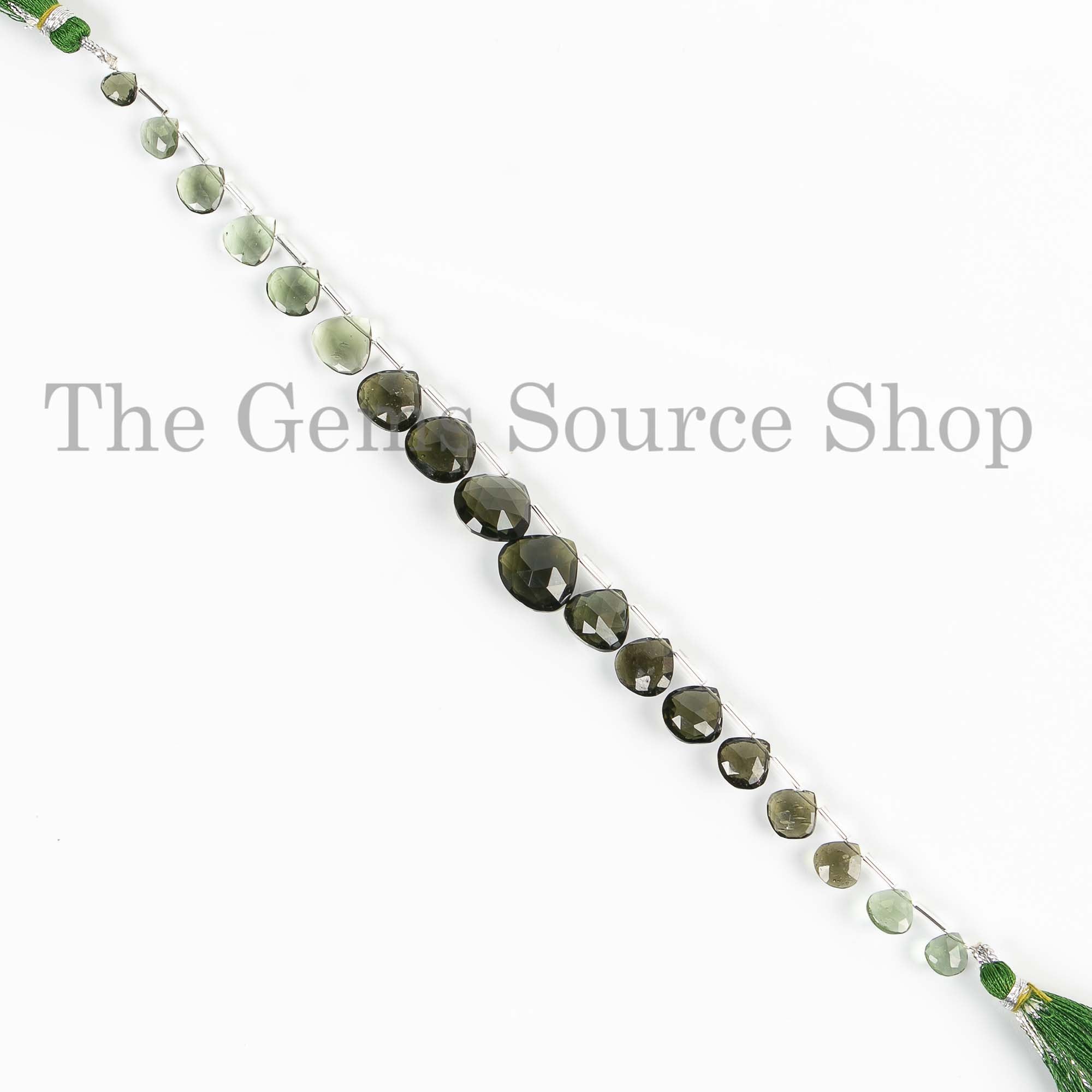 Top Quality Moldavite Gemstone Heart Briolette, Natural Moldavite Beads, 7-14mm Faceted Heart Beads, Moldavite Strand, Certificate Moldavite
