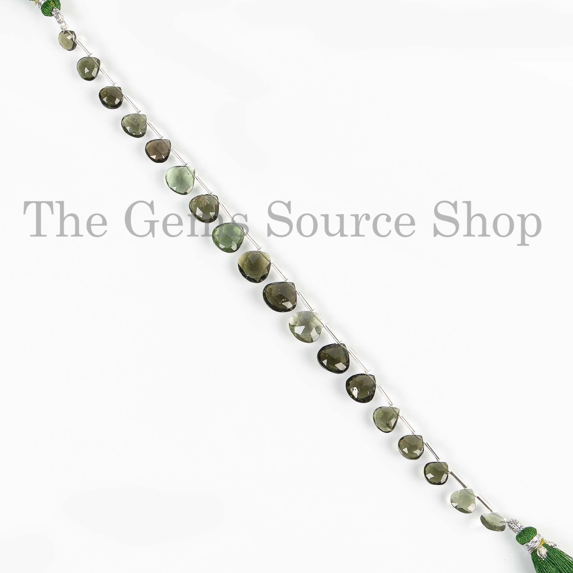 Top Quality Moldavite Heart Briolette, 8-11mm Natural Moldavite Beads, 7-14mm Faceted Gemstone Beads, Moldavite Strand,Certificate Moldavite
