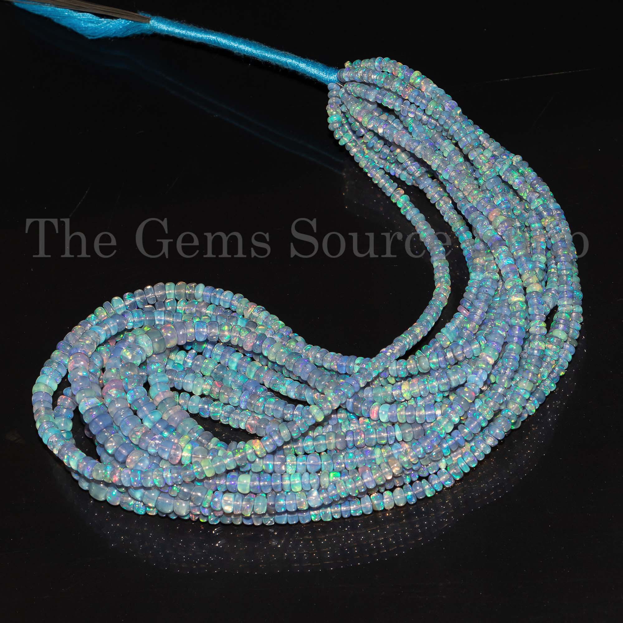 Light Blue Ethiopian Opal Smooth Rondelle Lot Of Beads, TGS-4125