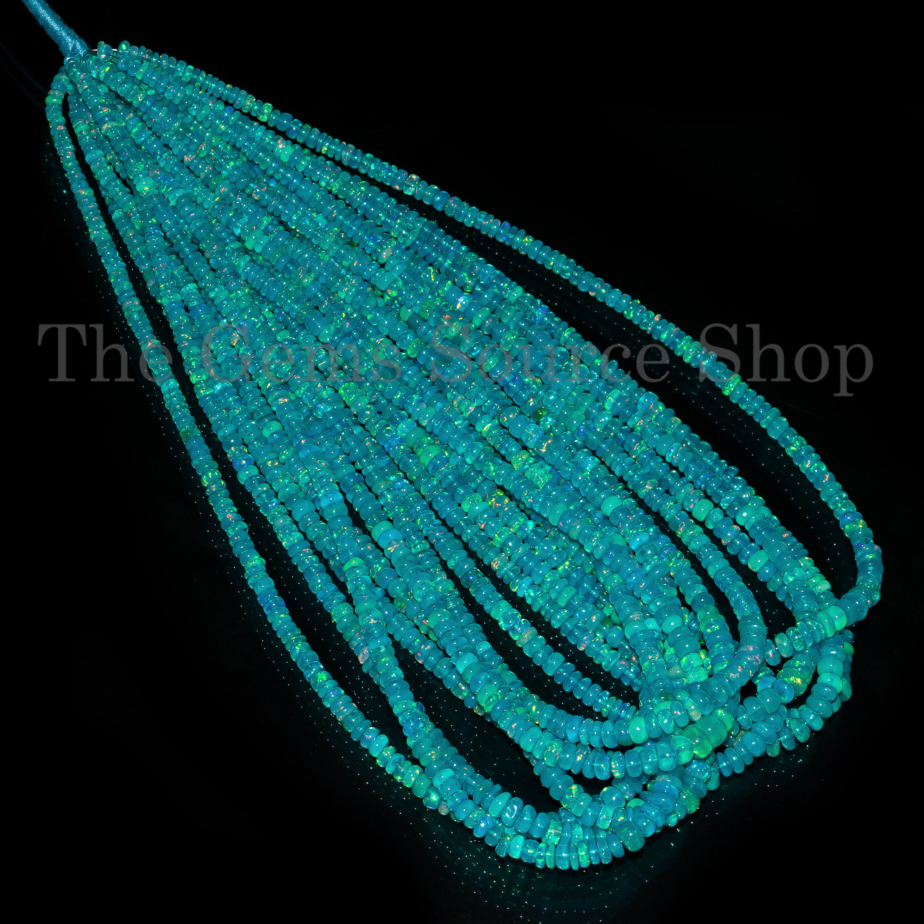 Paraiba Opal Beads, Opal Smooth Rondelle beads, Flashy Blue Ethiopian Opal Gemstone Beads