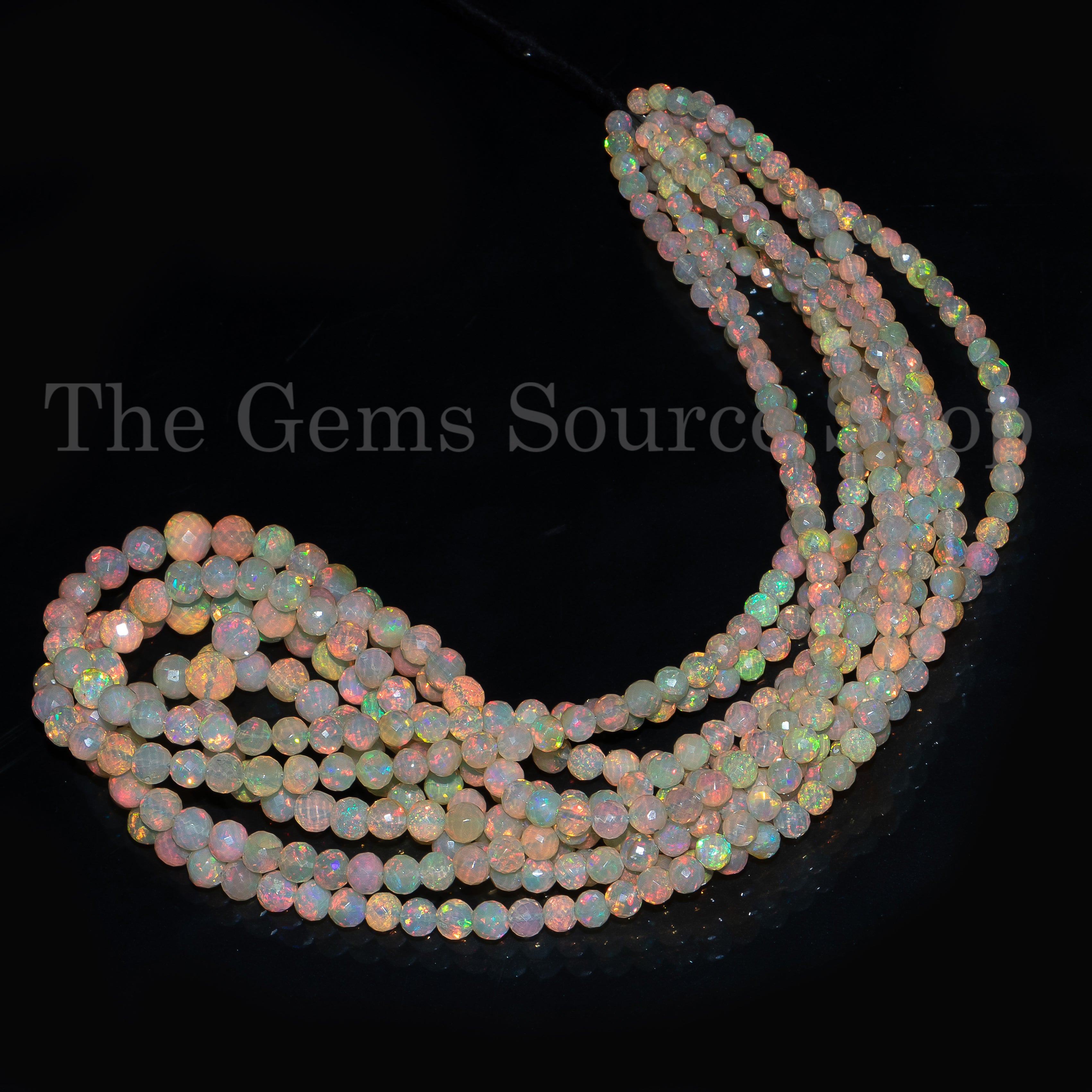 Top Quality Ethiopian Opal Beads, Opal Faceted Round Beads, Natural Ethiopian Opal Gemstone Beads