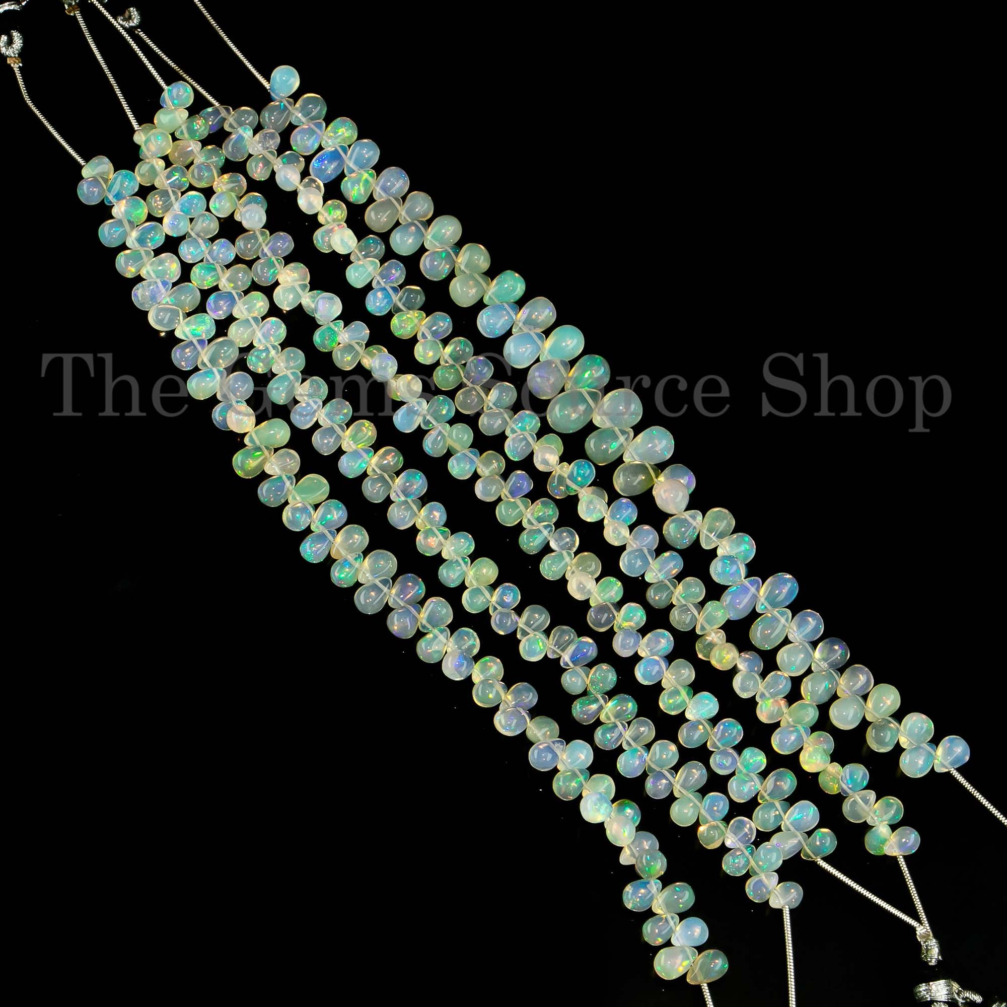 7" Natural Ethiopian Opal Smooth Drops Shape 5x7-5x7.5mm Beads Strand