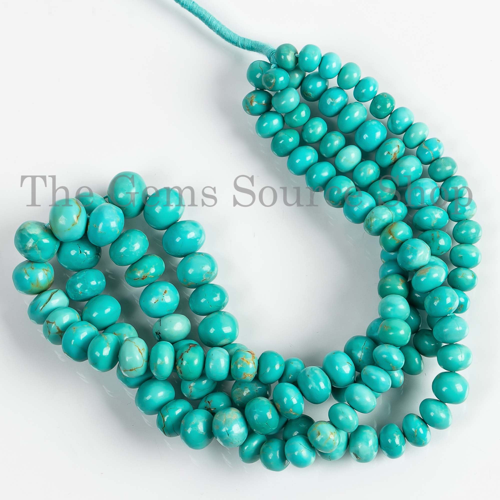 7-11 mm Turquoise Smooth Rondelle Beads, Loose Turquoise Strand, Turquoise Gemstone