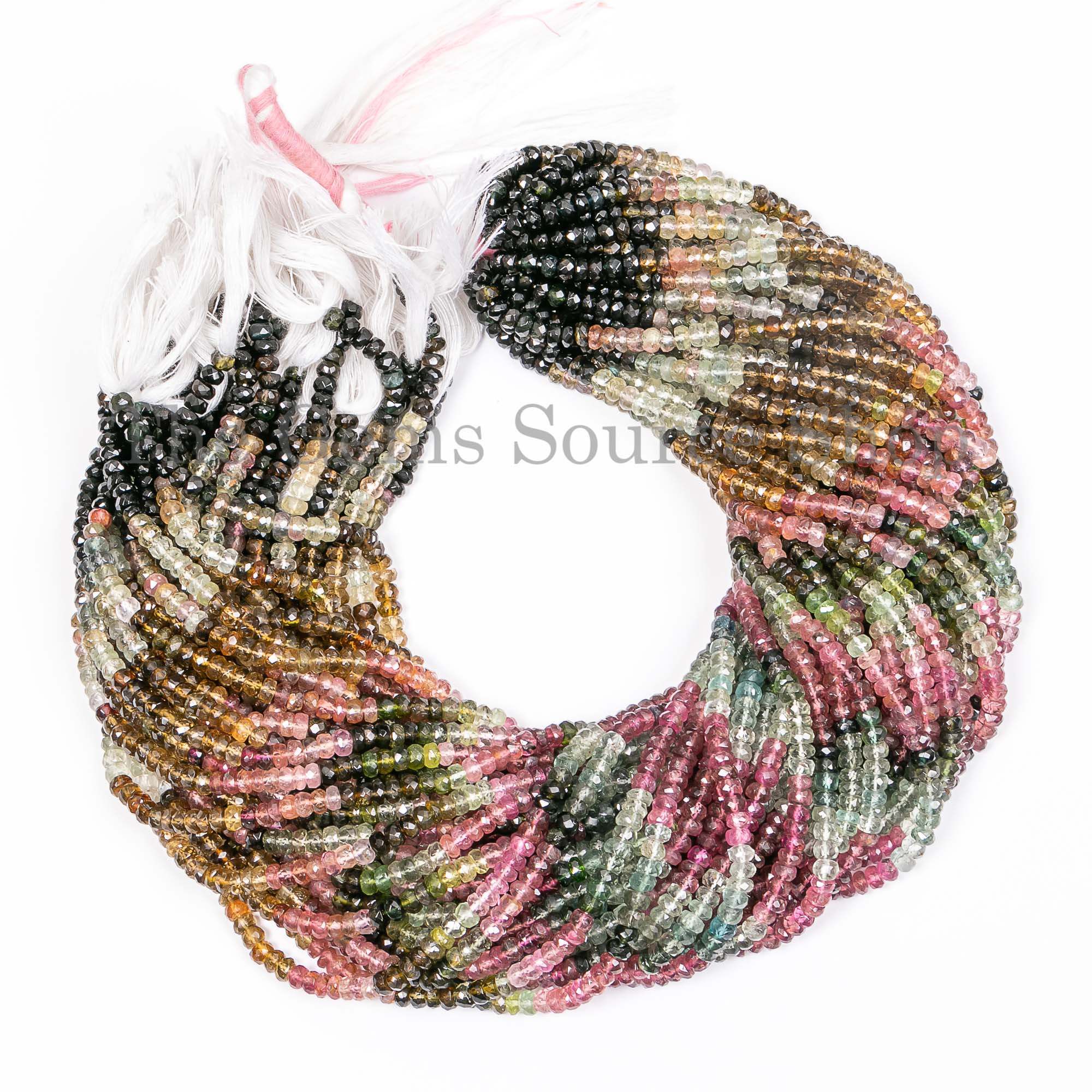 14" Natural Multi Tourmaline Rondelle Shape Gemstone Crafting 4-4.5mm Beads Strand