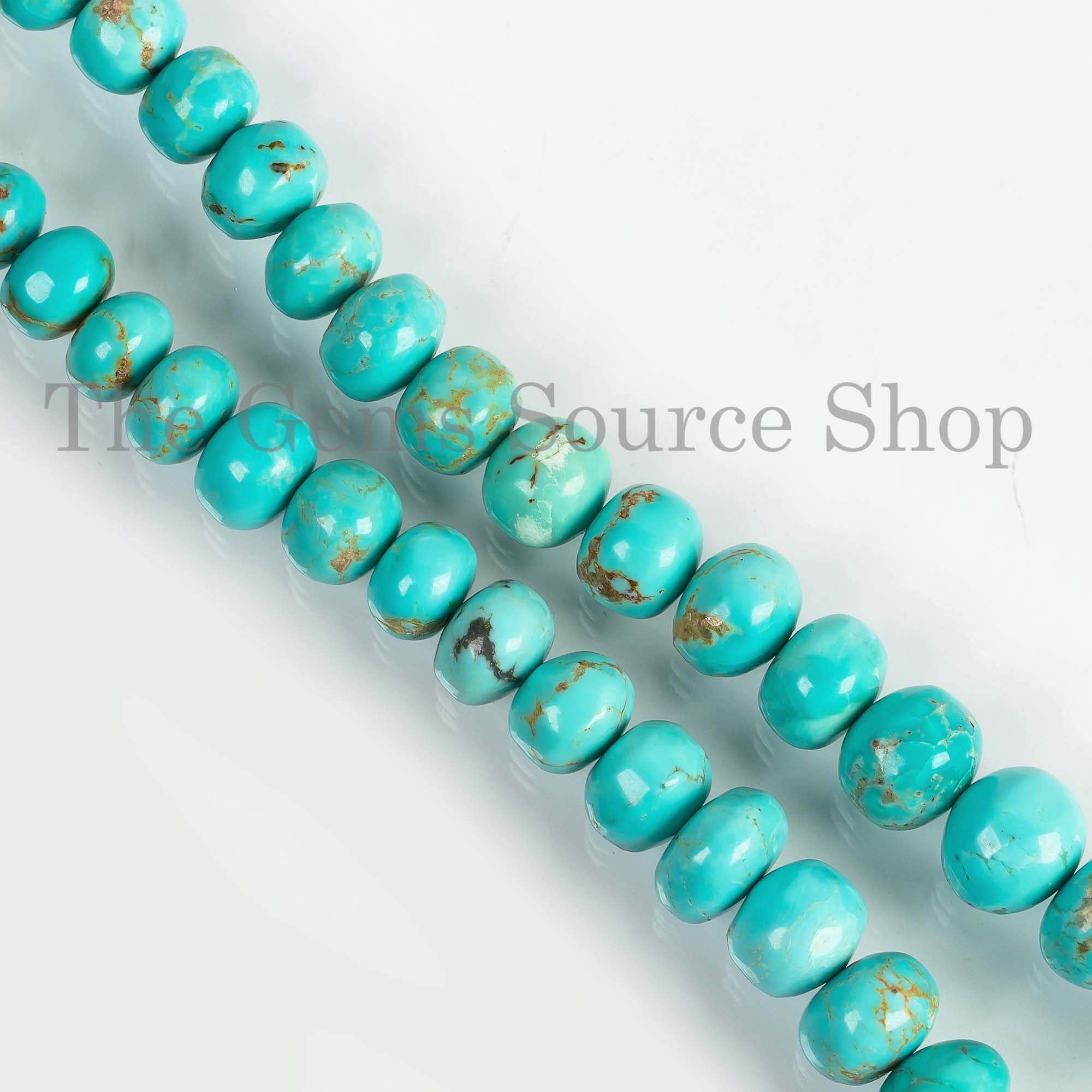 8-13 mm Natural Turquoise Beads, Smooth Rondelle Beads, Plain Turquoise Strand, Jewelry Making Beads