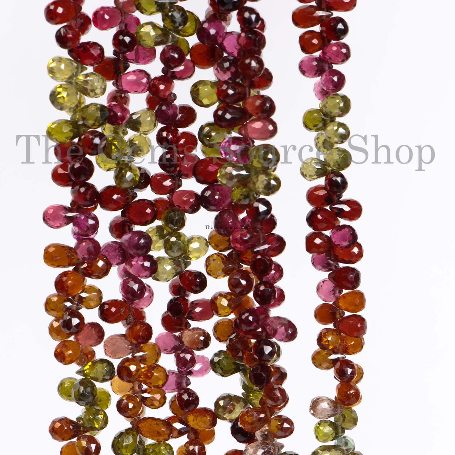 Multi Gemstone (Peridot, Rhodolite,Spessartine Garnet) Faceted Drop Shape Beads TGS-2314