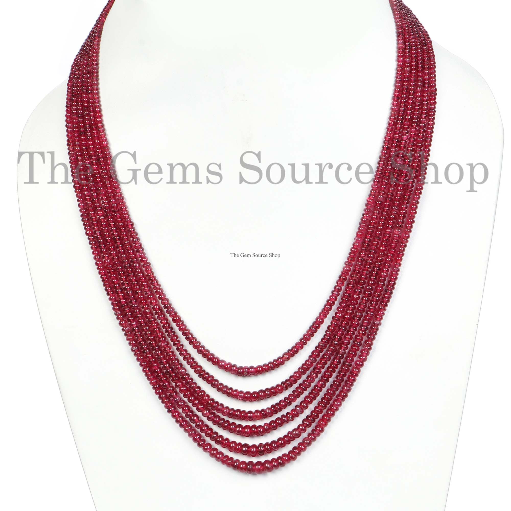 Top Quality Red Spinel Necklace, Smooth Rondelle Beads Necklace, 6 Line Necklace Set, Gemstone Jewelry