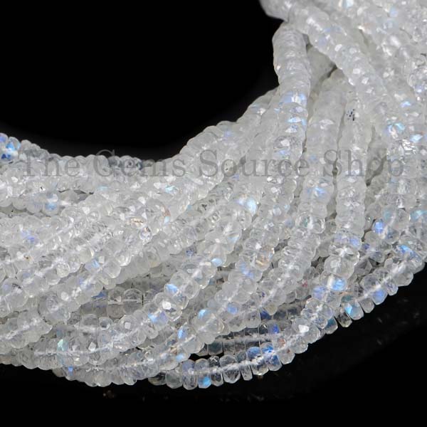 Extremely Rare Natural Rainbow Moonstone Faceted Rondelle Beads, Gemstone Rondelle Beads
