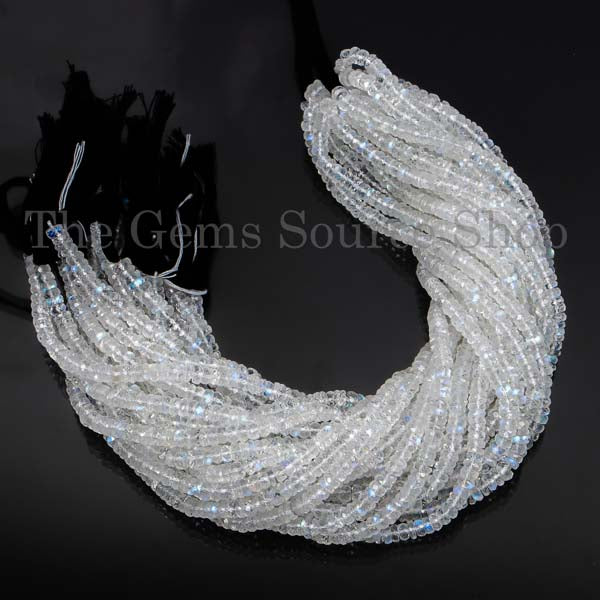 Extremely Rare Natural Rainbow Moonstone Faceted Rondelle Beads, Gemstone Rondelle Beads
