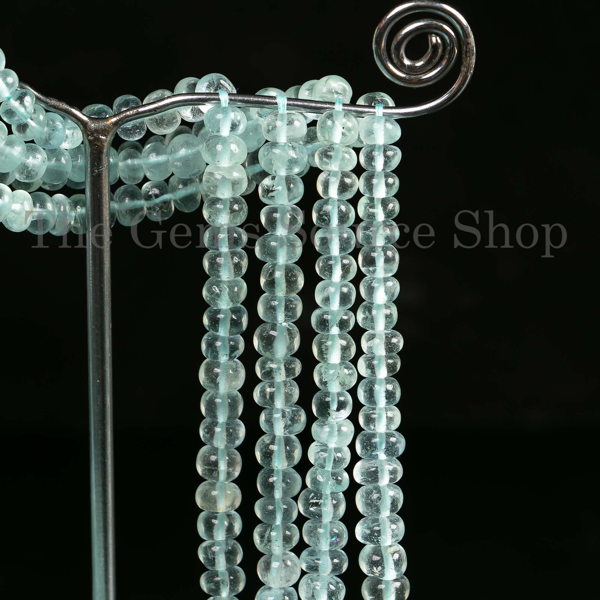 4-7mm Aquamarine Smooth Rondelle, Aquamarine Gemstone Beads, Rondelle Beads, Beads For Jewelry Making
