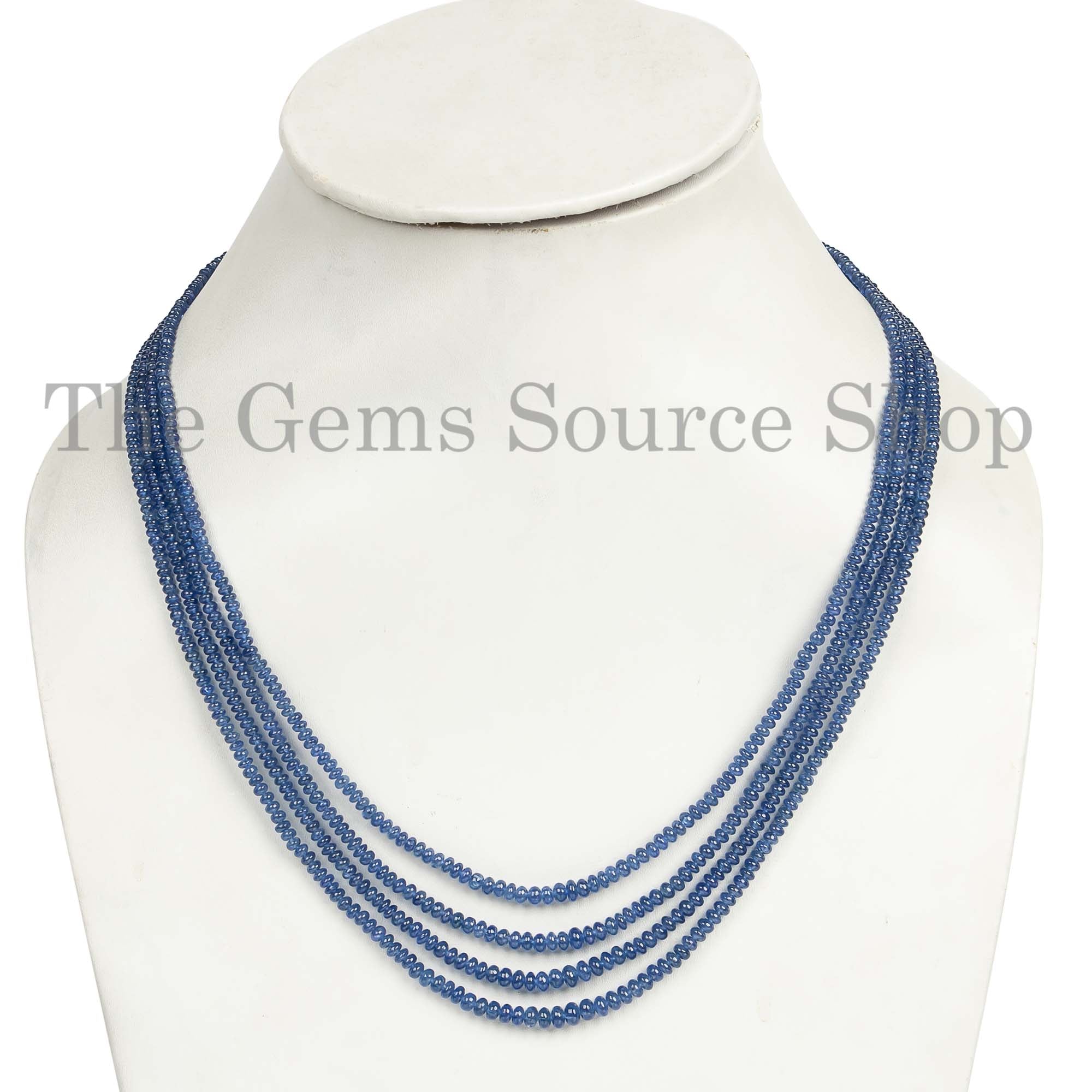 3-4mm Burma Sapphire Smooth Rondelle Beaded Necklace TGS-4481