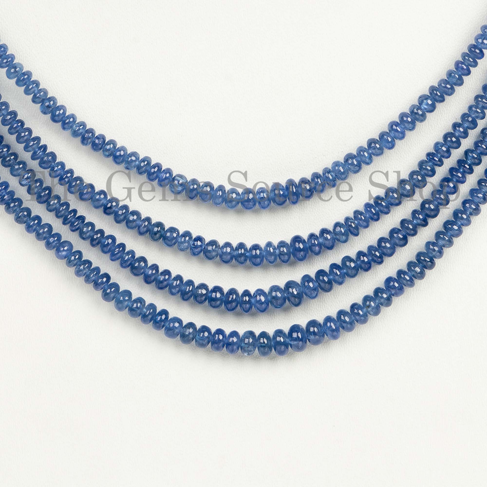 3-4mm Burma Sapphire Smooth Rondelle Beaded Necklace TGS-4481