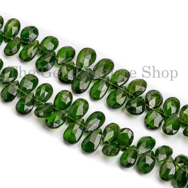 Chrome Diopside Faceted Beads, Pear Briolette, Gemstone Wholesale Beads