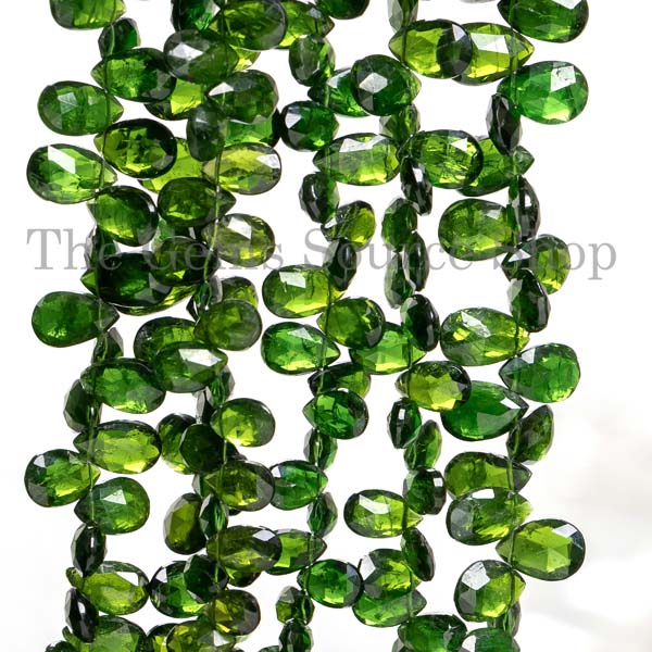 Chrome Diopside Faceted Beads, Pear Briolette, Gemstone Wholesale Beads