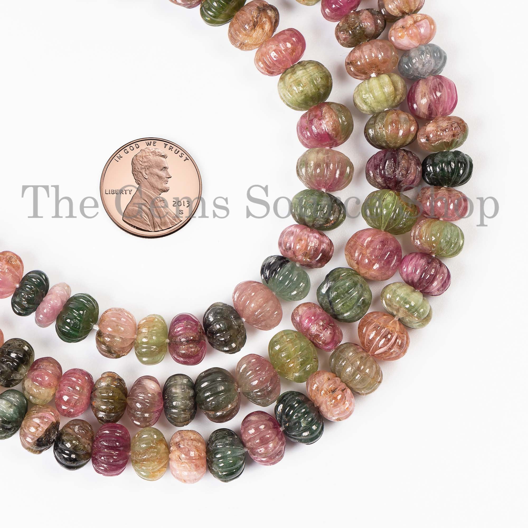 Watermelon Tourmaline Beads, Tourmaline Melon Carved Beads, Tourmaline Pumpkin Beads
