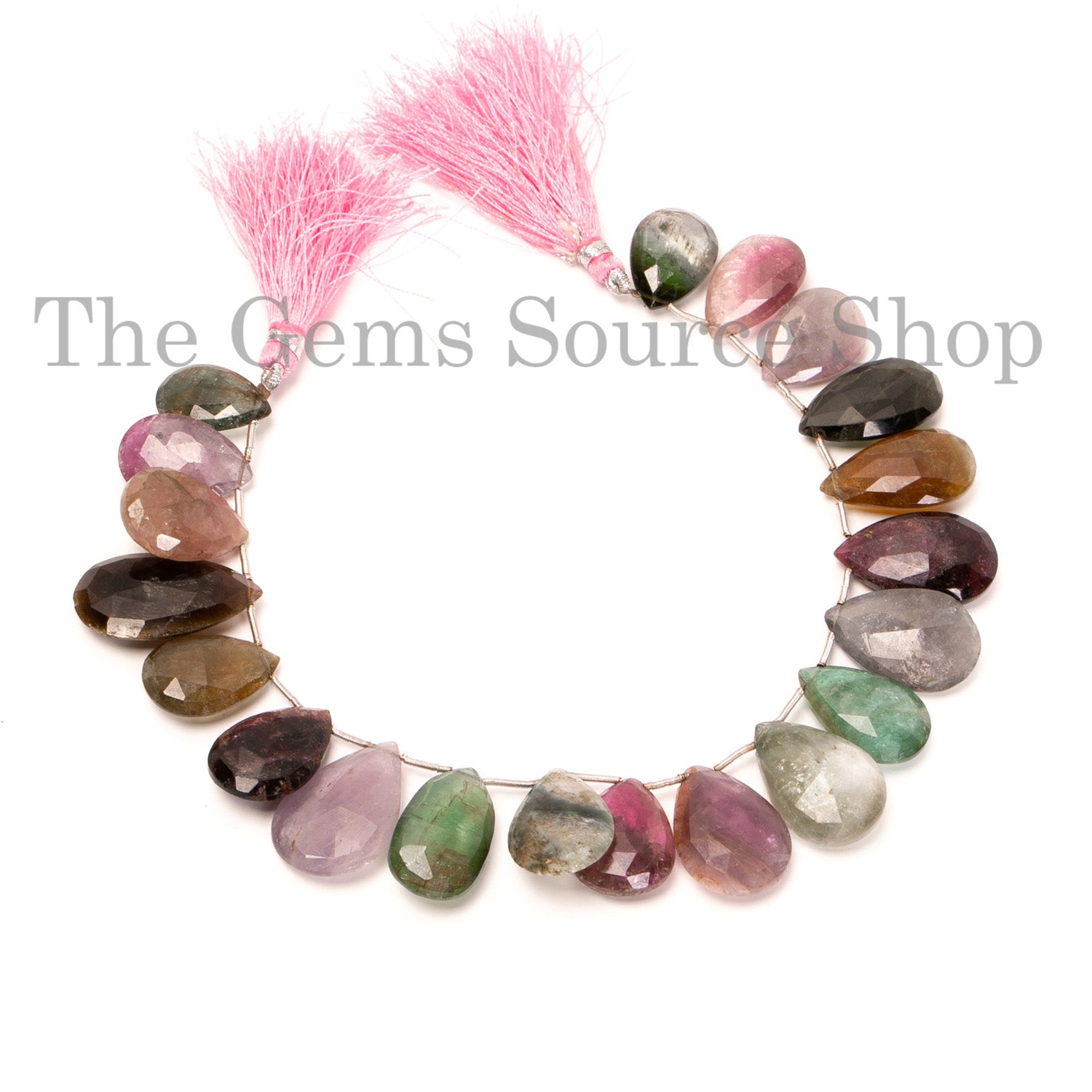 Natural Multi Tourmaline Gemstone Briolette, Faceted Pear Shape Beads