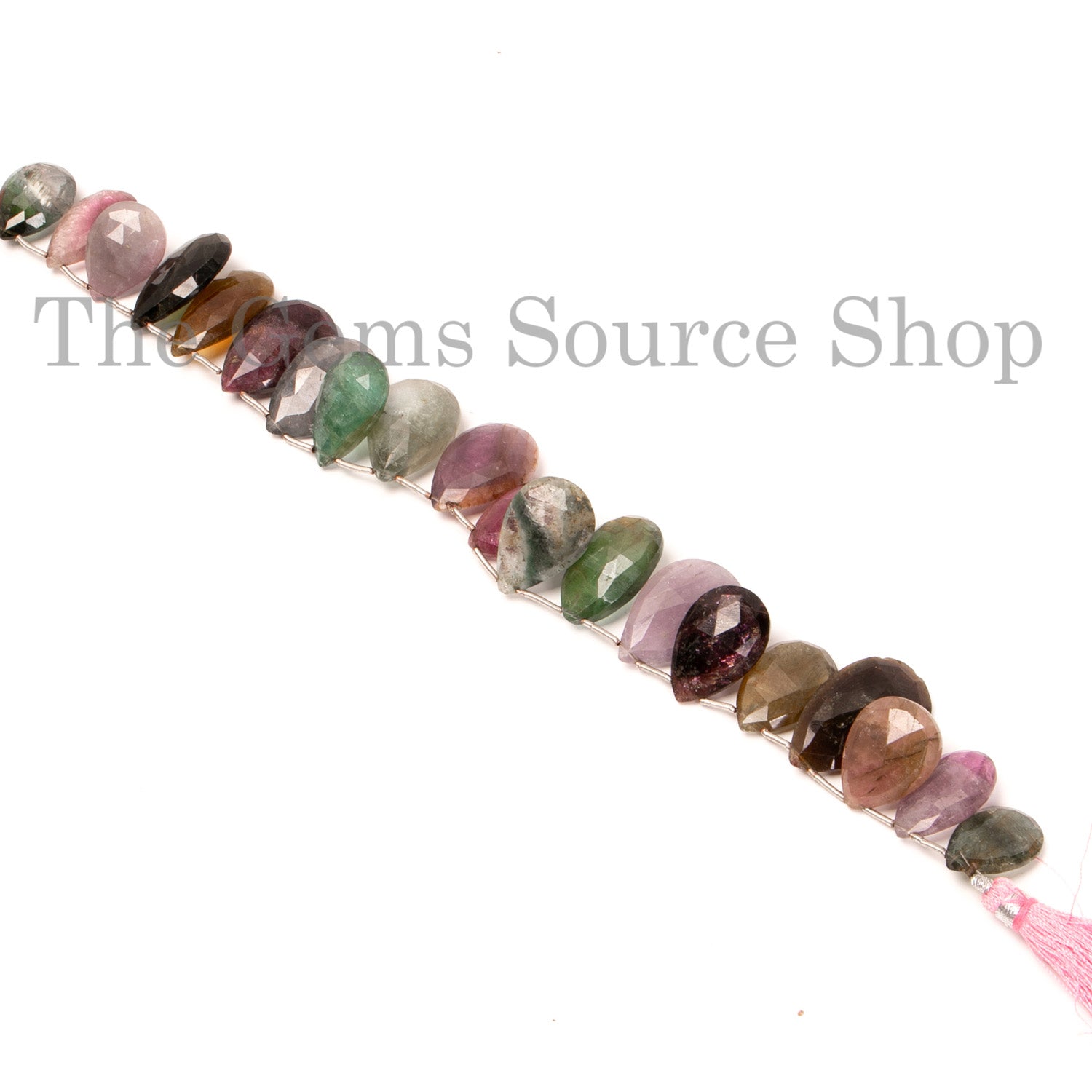 Natural Multi Tourmaline Gemstone Briolette, Faceted Pear Shape Beads