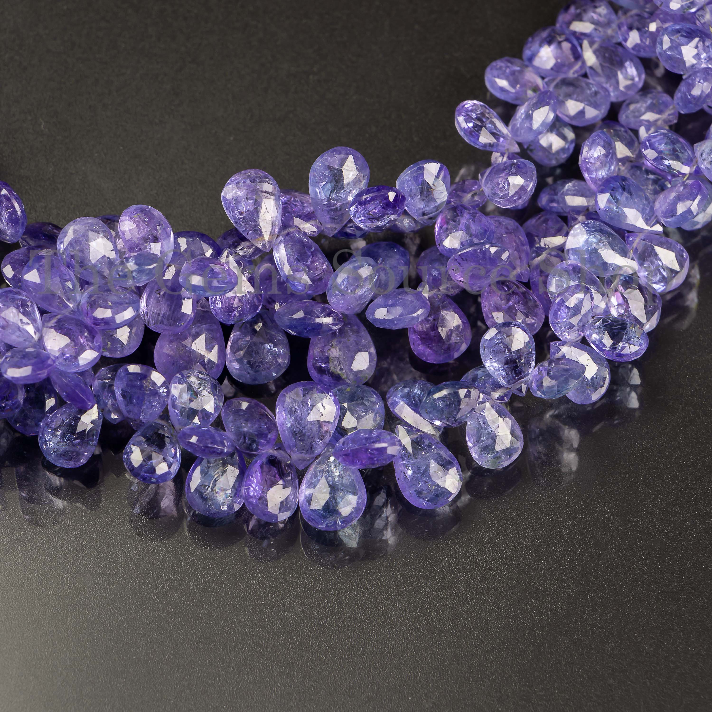 Tanzanite Briolette Pears, Faceted Pear Shape Beads, Loose Tanzanite Strand, Side Drill Pear Beads