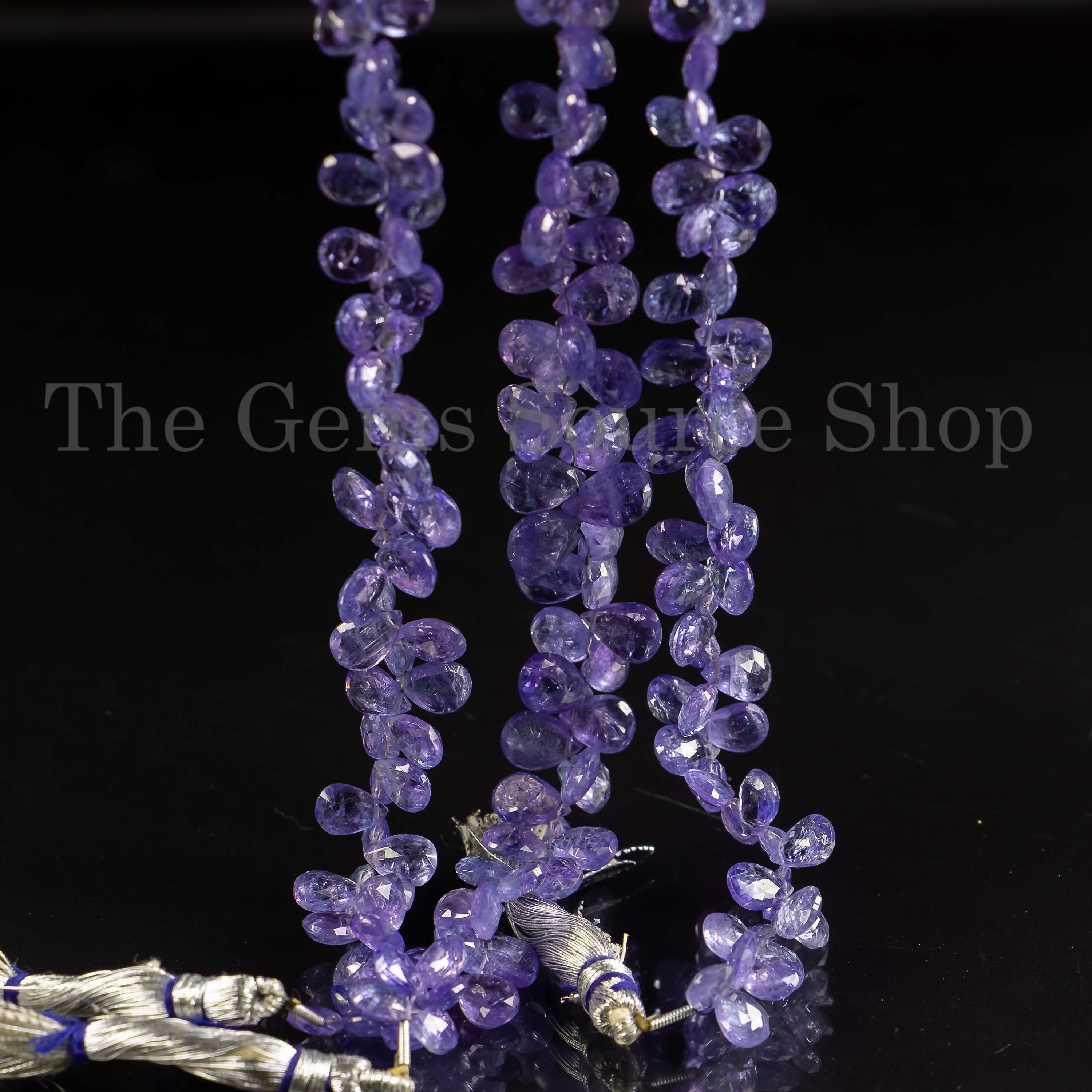 Tanzanite Briolette Pears, Faceted Pear Shape Beads, Loose Tanzanite Strand, Side Drill Pear Beads
