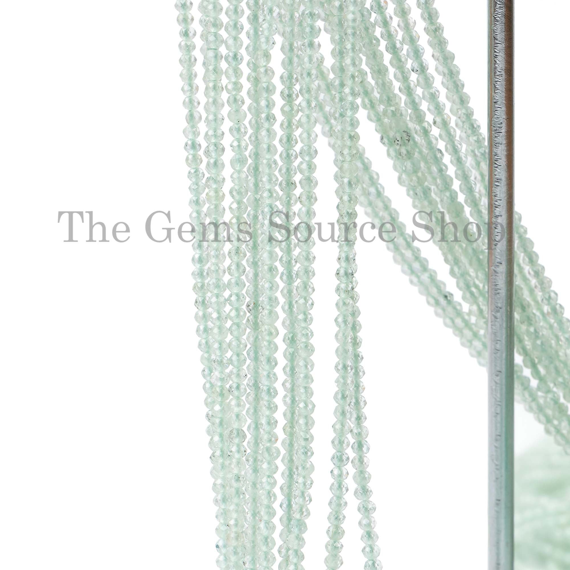 Green Aquamarine Faceted Rondelle Beads, Aquamarine Gemstone Beads, Wholesale Beads