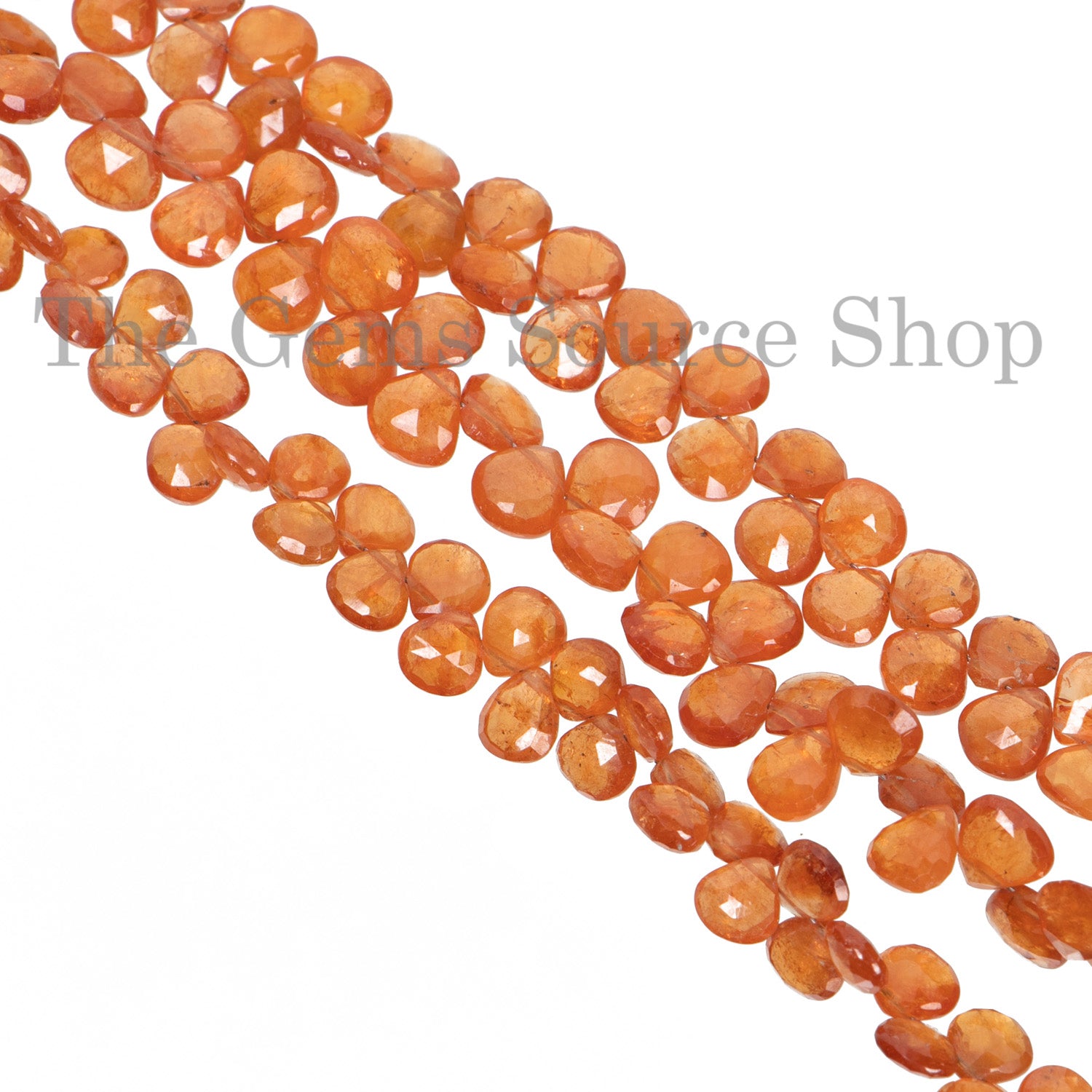 Spessartine Garnet Heart Briolette, Faceted Gemstone Beads, Wholesale Beads