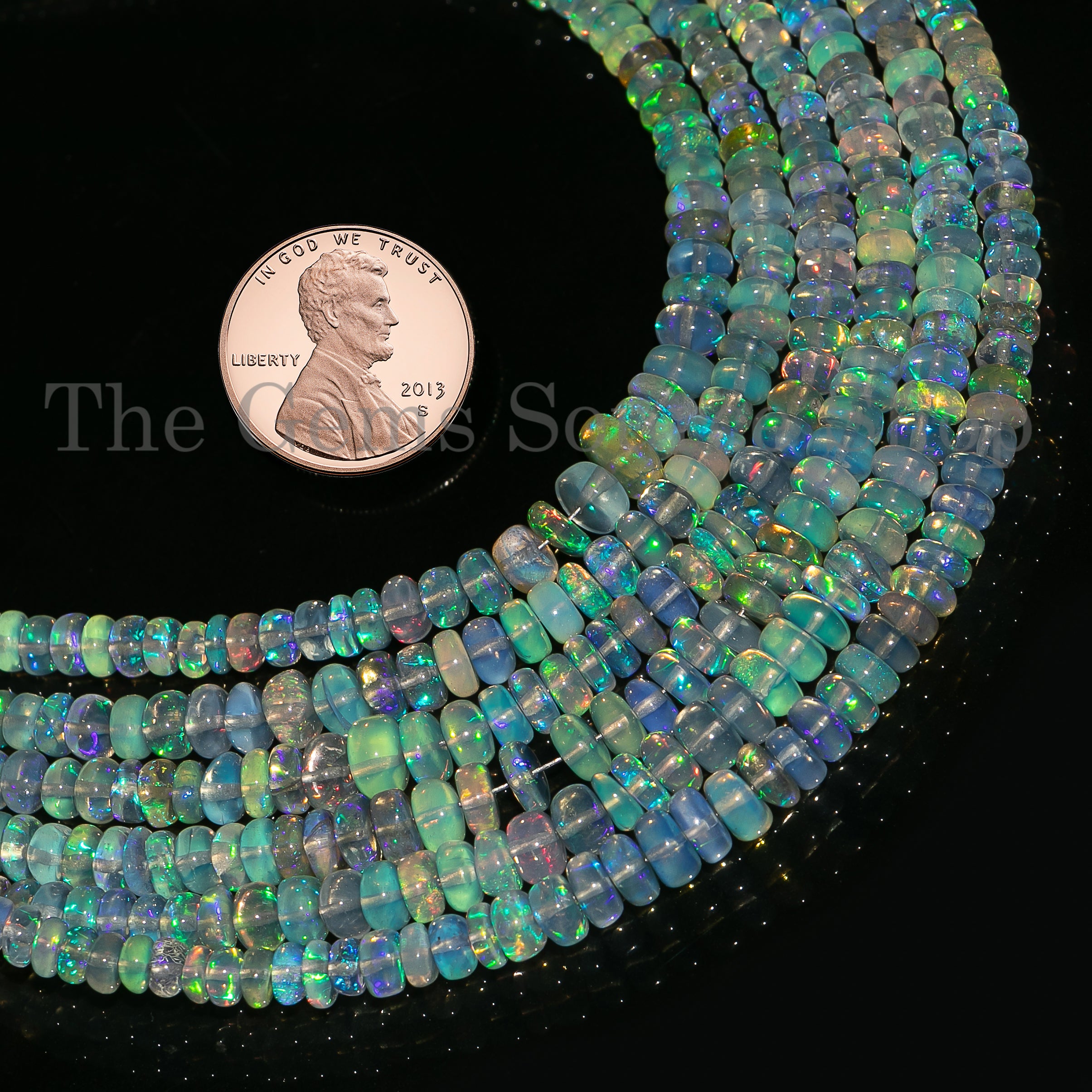 Blue Ethiopian Opal Beads, Opal Smooth Rondelle Beads, Blue Opal Gemstone Beads