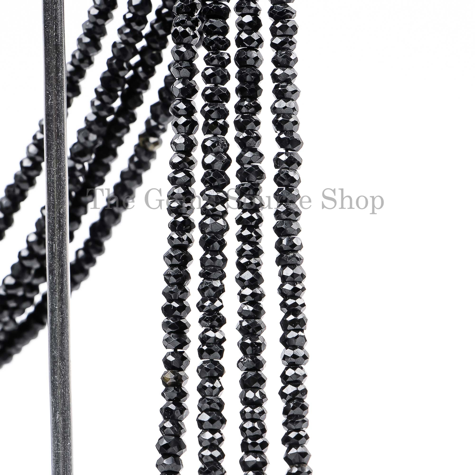 Natural Black Tourmaline Faceted Rondelle Shape Beads, Tourmaline Gemstone Beads