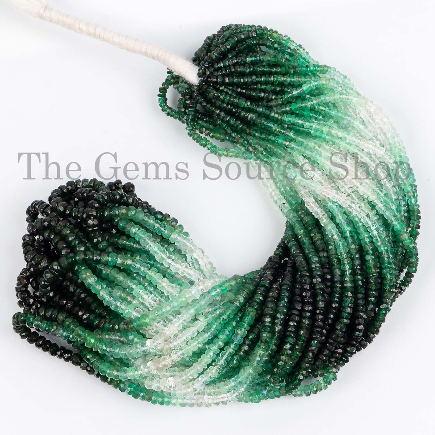 Shaded Emerald Faceted Rondelle Gemstone Beads, Wholesale Beads TGS-0702