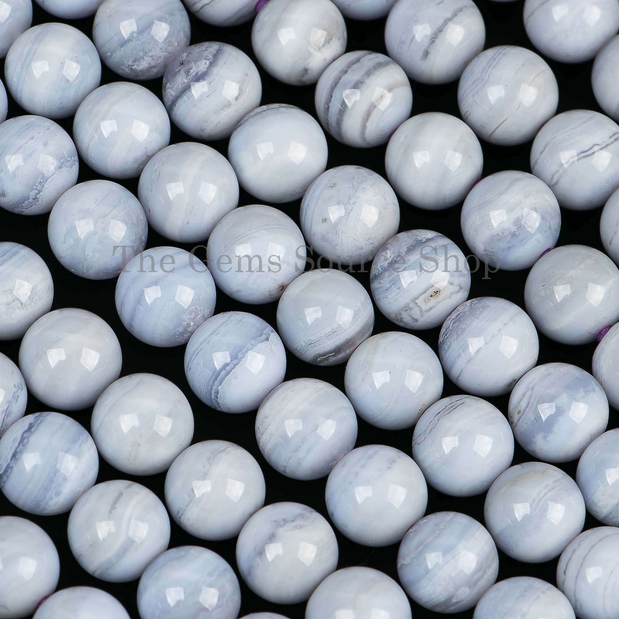 Blue Lace Agate Plain Round Beads, Blue Agate Plain Beads, Smooth Agate Beads