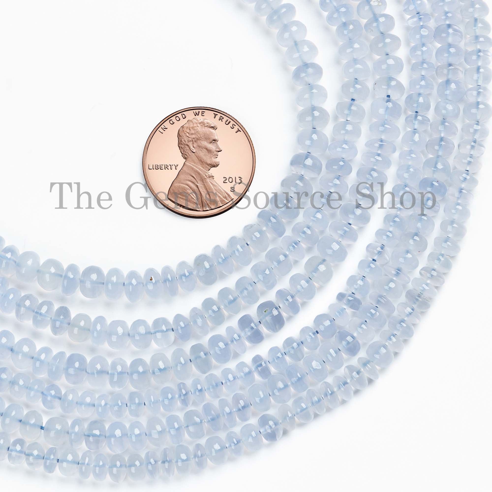 4-5mm Blue Chalcedony Plain Rondelle Beads, Blue Chalcedony Beads, Smooth Rondelle Beads