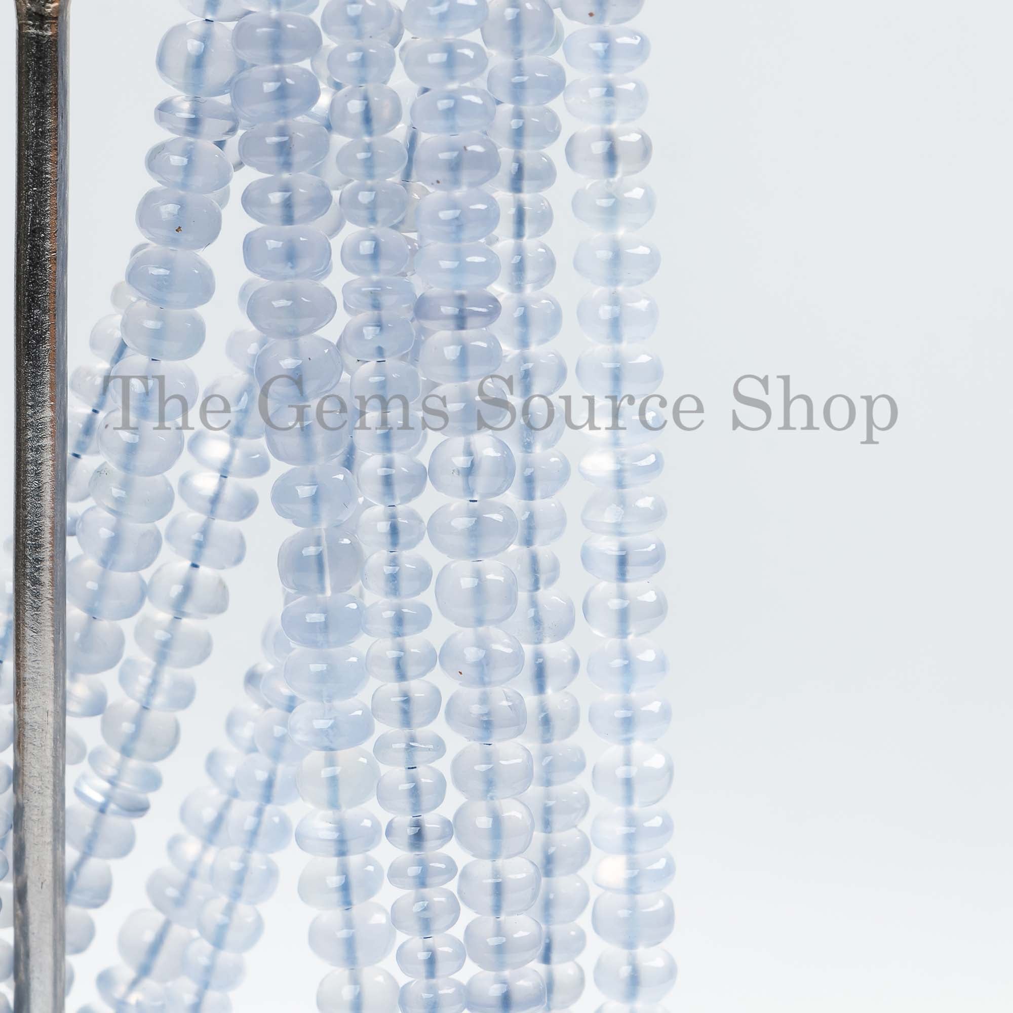 4-5mm Blue Chalcedony Plain Rondelle Beads, Blue Chalcedony Beads, Smooth Rondelle Beads