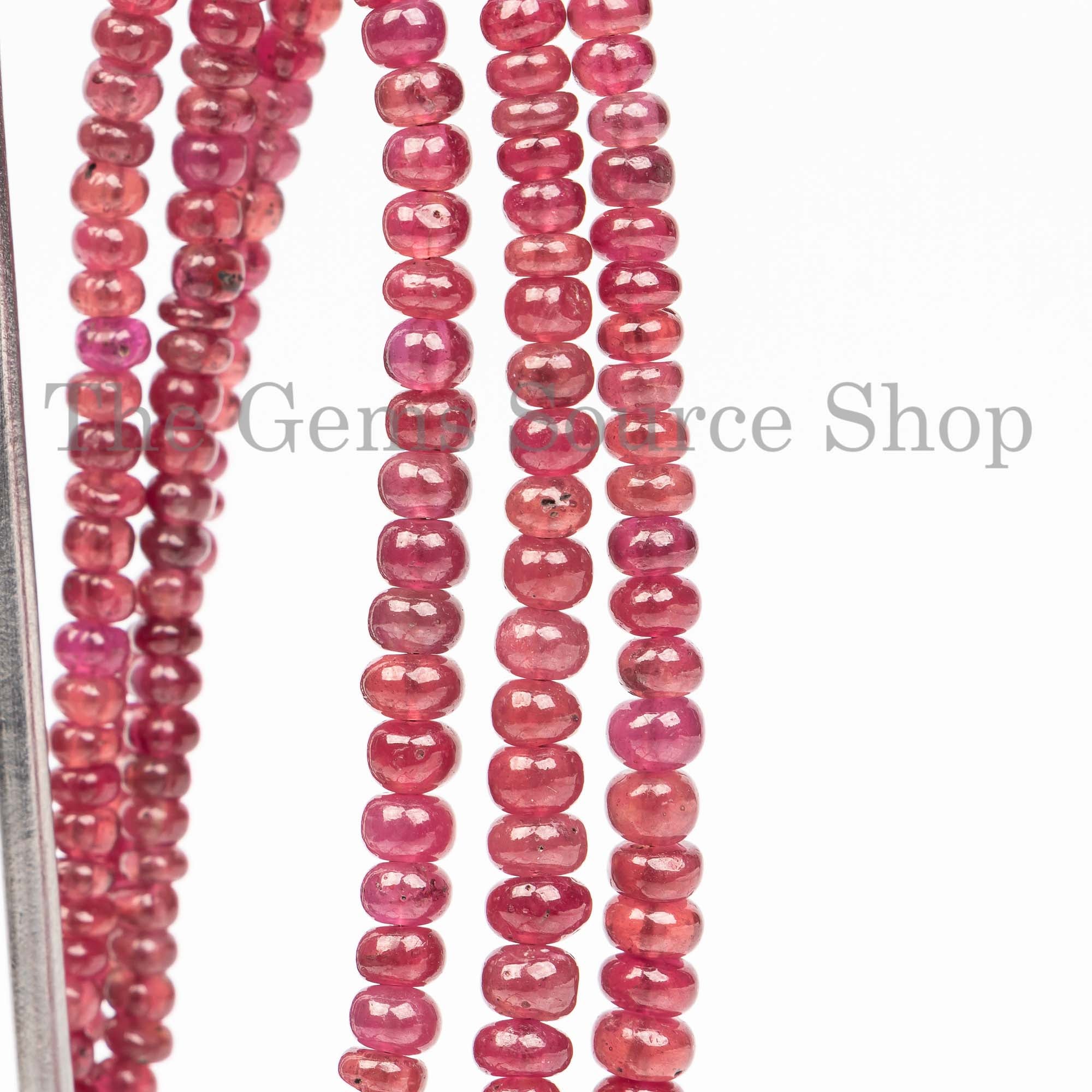 Natural Ruby Smooth Rondelle Beads, Ruby Beaded Gemstone For Jewelry Making, Wholesale Ruby Plain Beads
