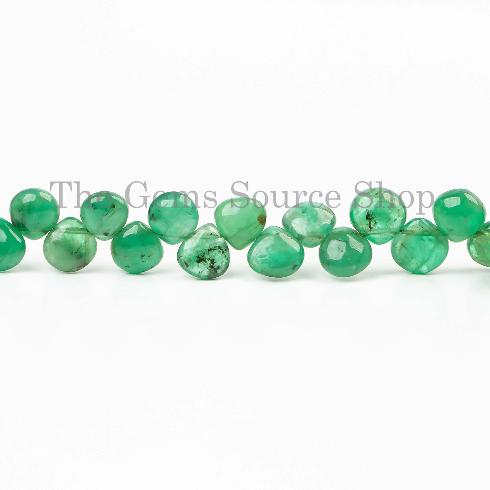 Natural Emerald Smooth Heart Shape Beads, Emerald Plain Heart Beads, Side Drill Heart Beads