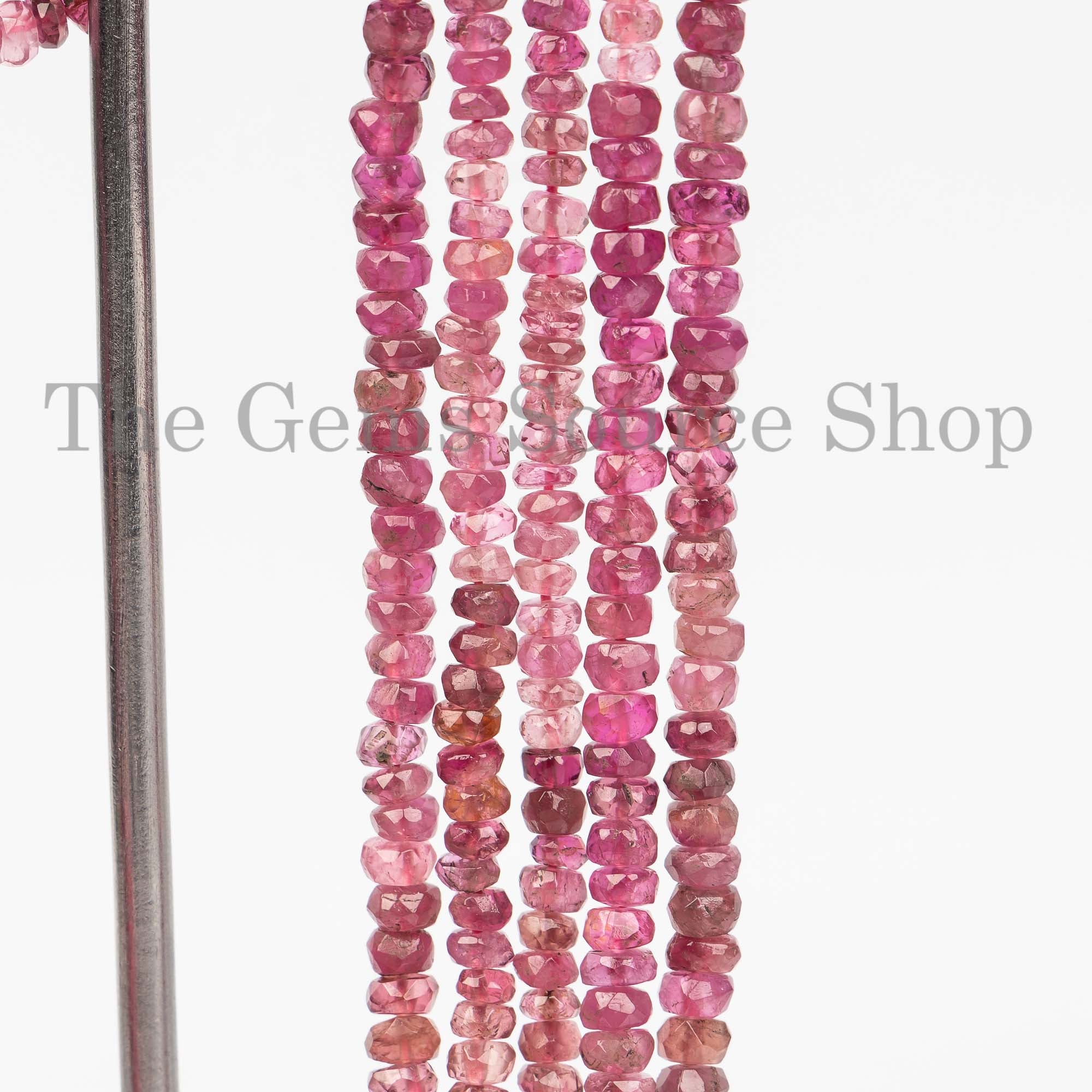 Shaded Pink Tourmaline Gemstone Beads, Natural Pink Tourmaline Faceted Rondelle Beads