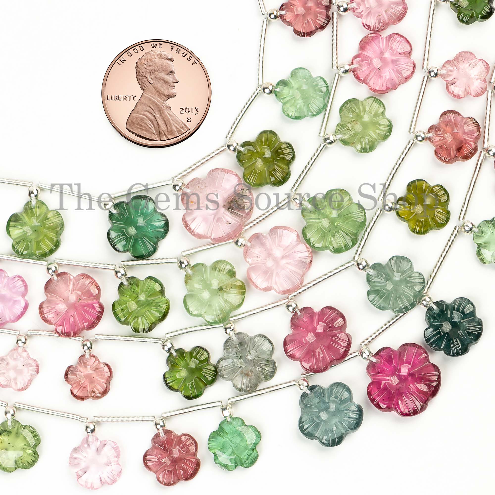 Multi Tourmaline Flower Carving Beads, 6-8mm, 13 Pieces Multi Tourmaline Beads, Gemstone Beads
