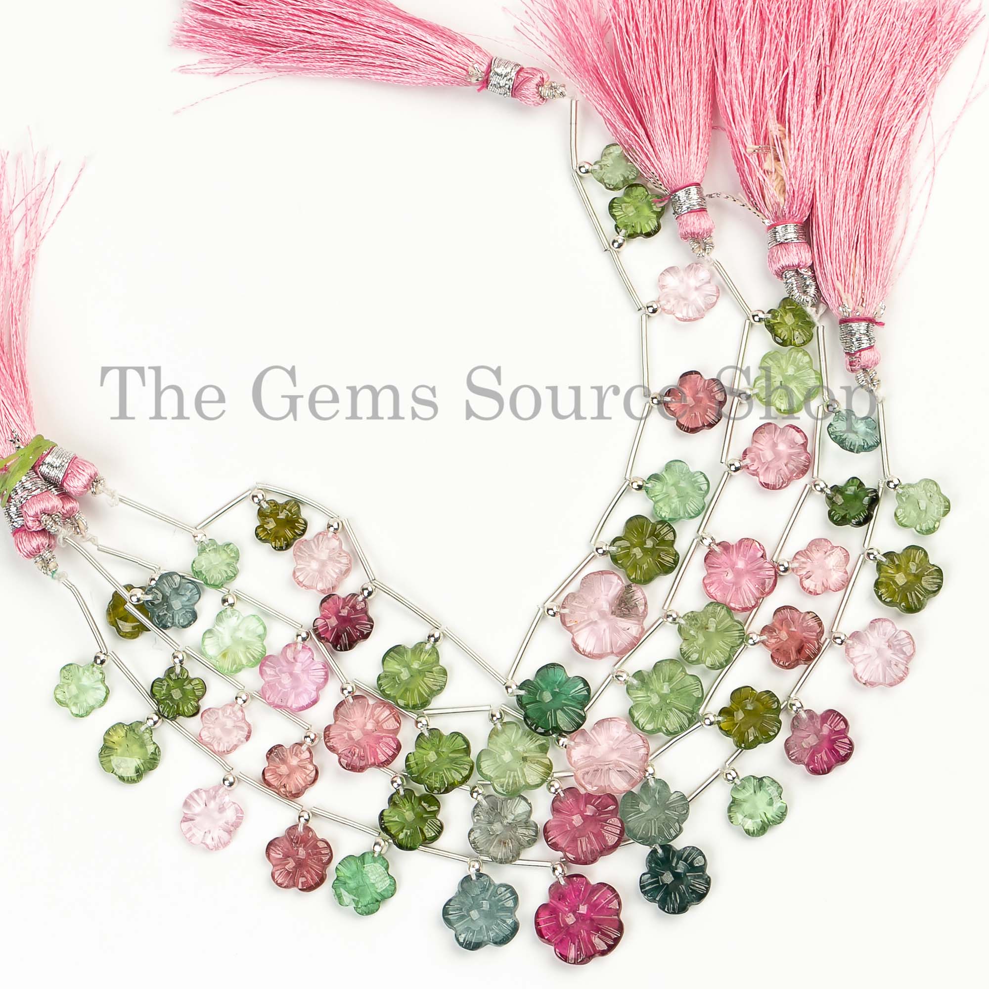 Multi Tourmaline Flower Carving Beads, 6-8mm, 13 Pieces Multi Tourmaline Beads, Gemstone Beads