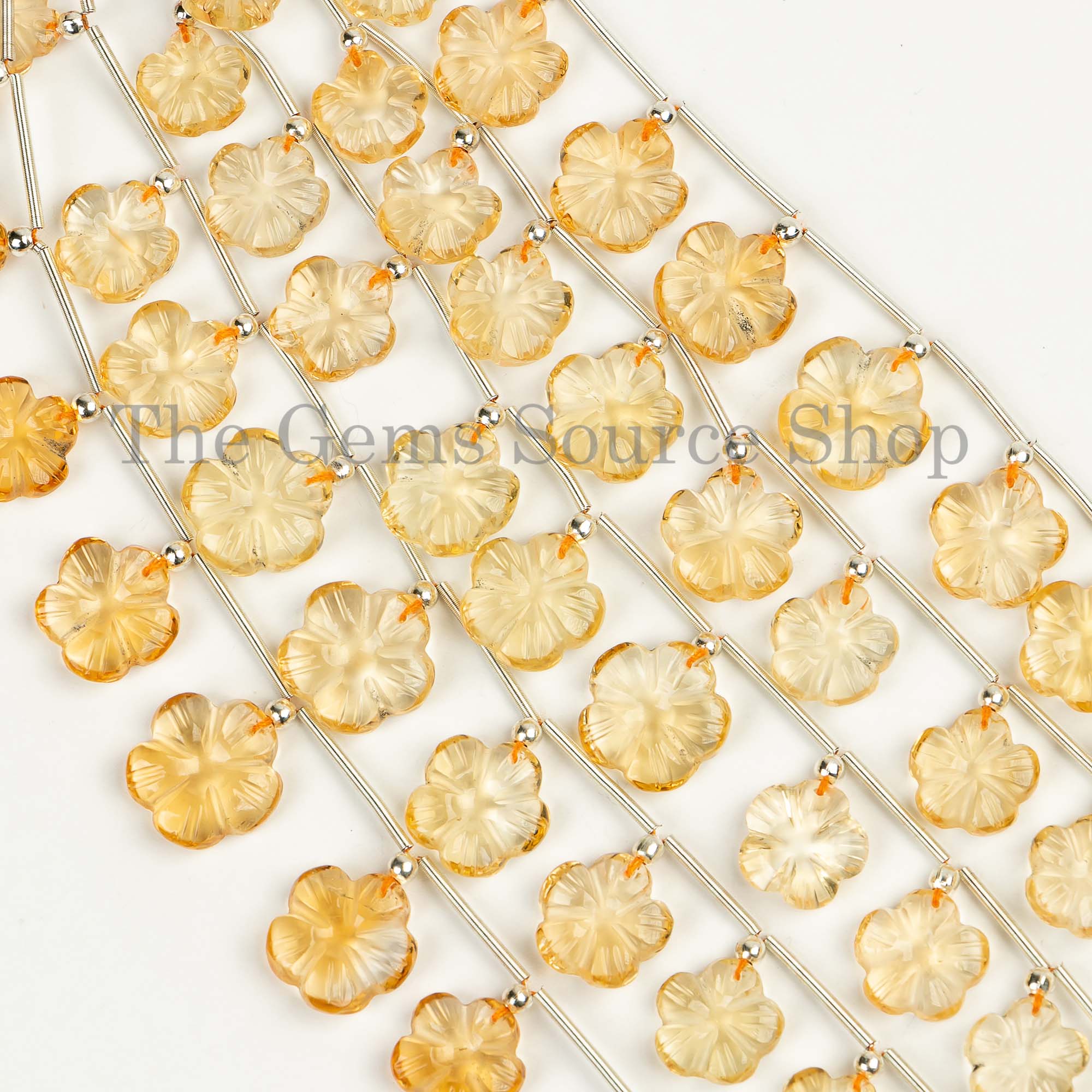 9-12mm Citrine Flower Carving Gemstone Beads, 10 Pieces Citrine Beads, Citrine Flower Beads