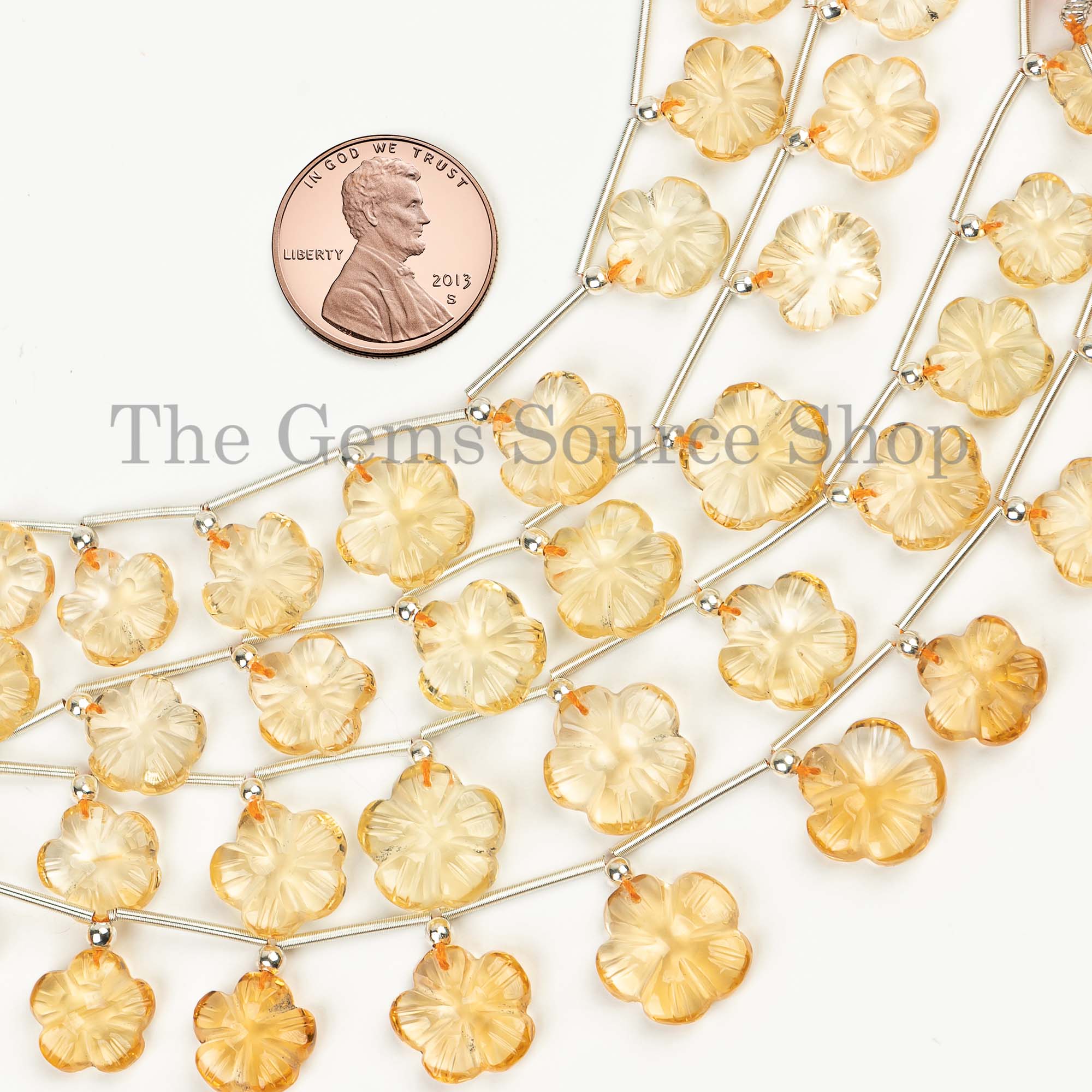Genuine Citrine Carved Flower Shape 9-12mm Gemstone Beads 5" Strand