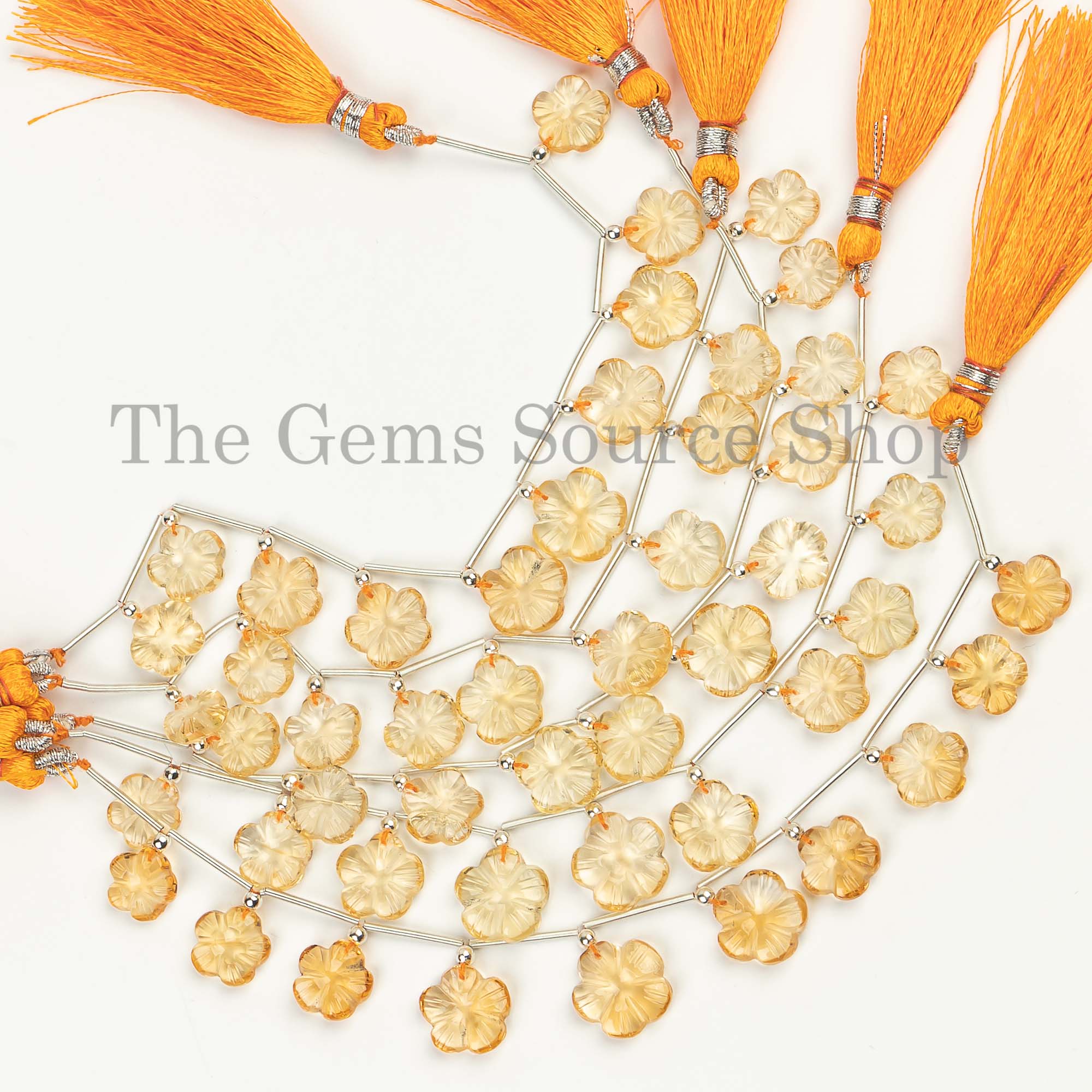 Genuine Citrine Carved Flower Shape 9-12mm Gemstone Beads 5" Strand
