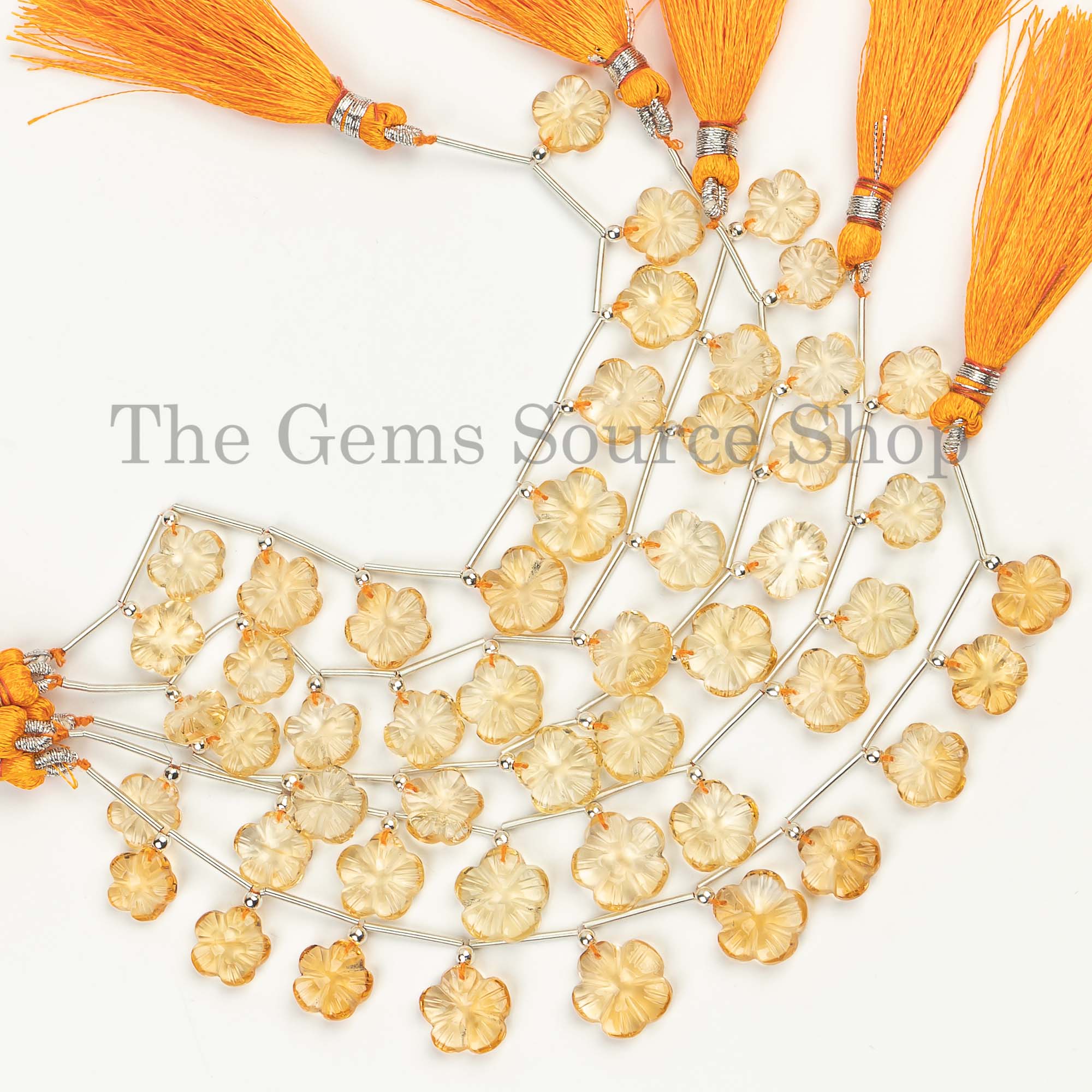 9-12mm Citrine Flower Carving Gemstone Beads, 10 Pieces Citrine Beads, Citrine Flower Beads