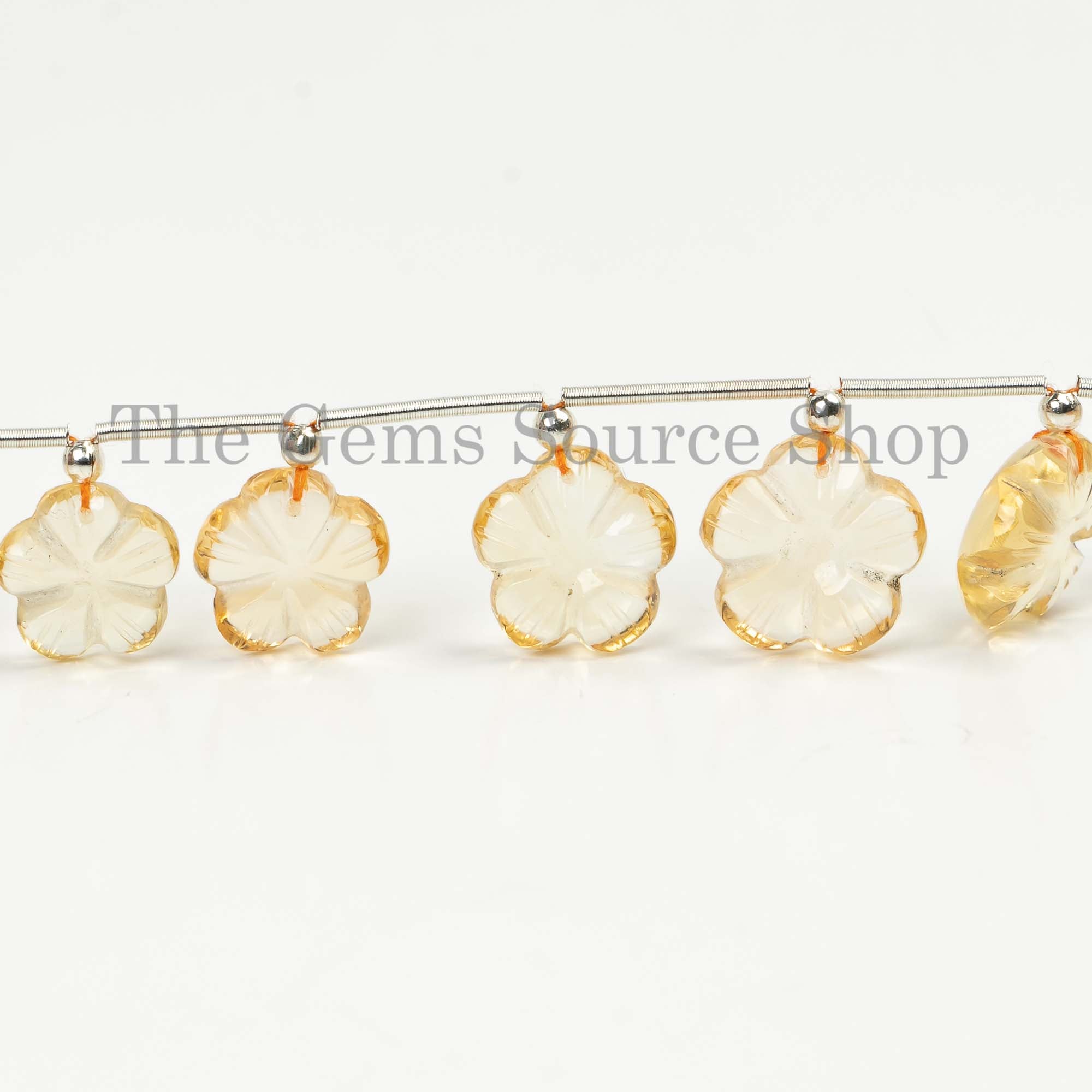 Genuine Citrine Carved Flower Shape 9-12mm Gemstone Beads 5" Strand