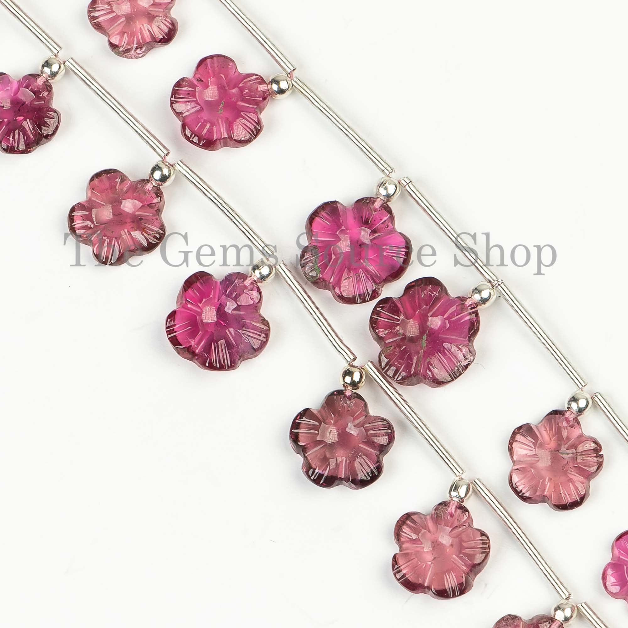 7-10mm Rubellite Tourmaline Flower Carving Gemstone Beads, 10pcs of Flower Carving Beads