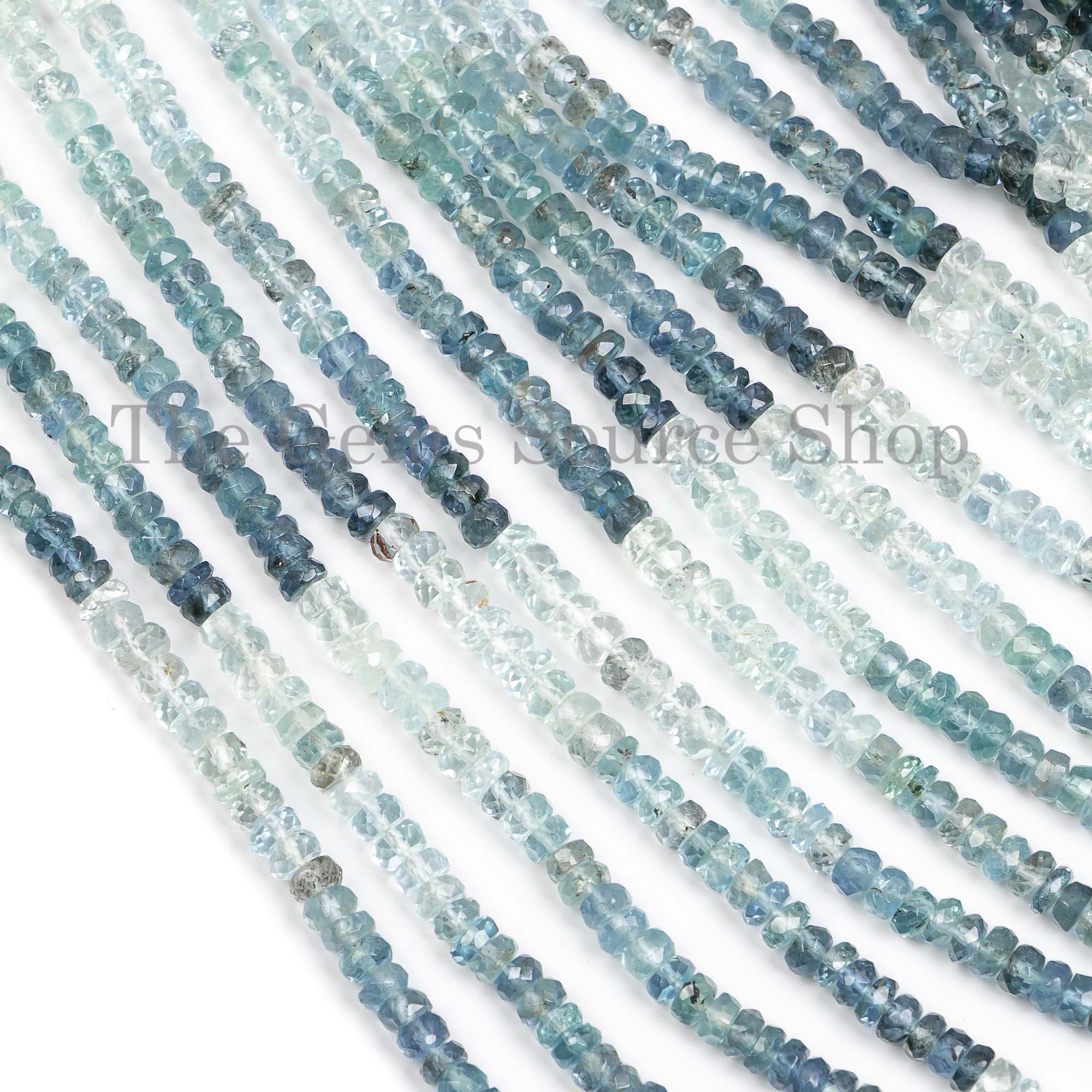Aquamarine Faceted Rondelle Shape Beads, Faceted Aquamarine Beads, Rondelle Shape Aquamarine Beads