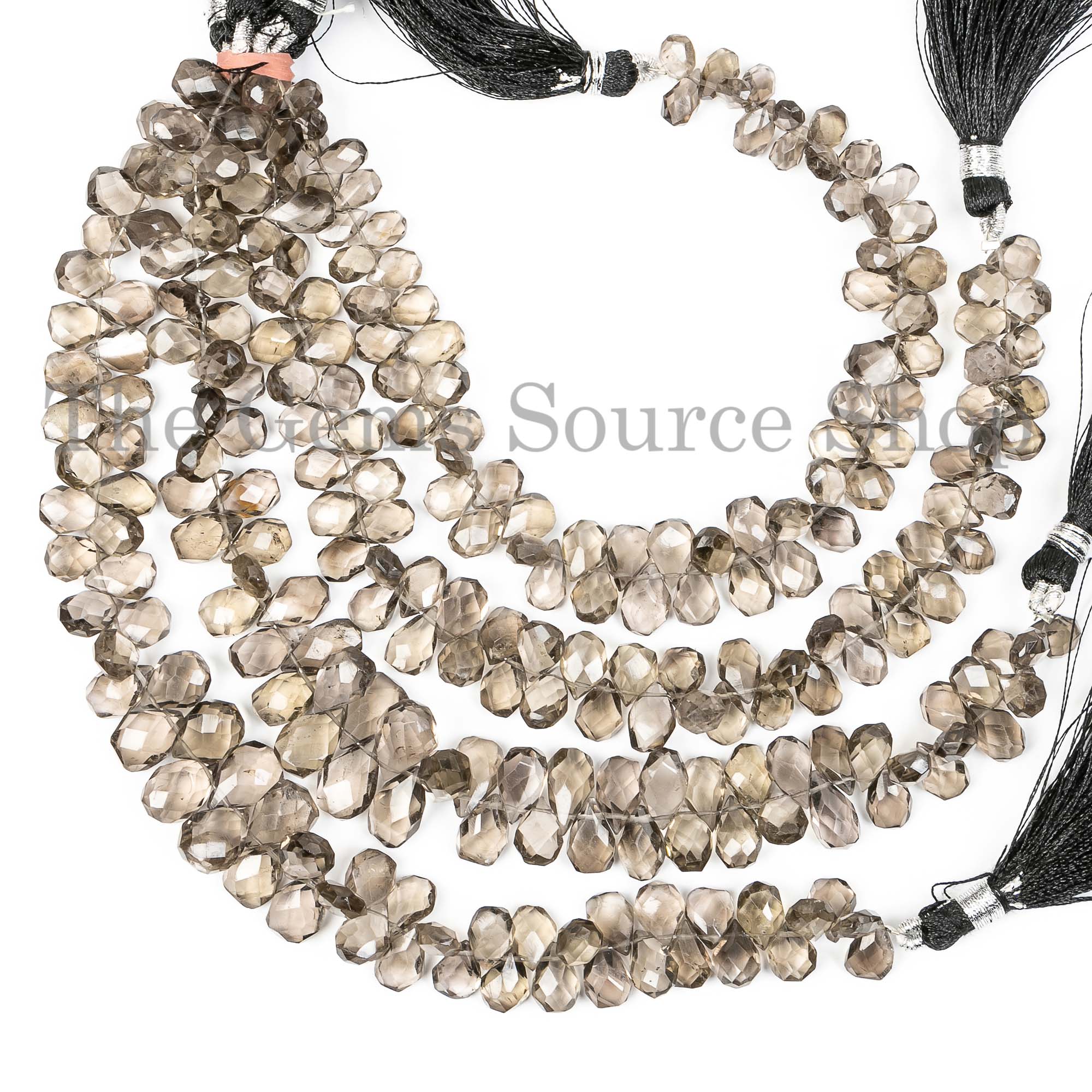 Smoky Quartz Faceted Pear Shape Beads Briolette Strand