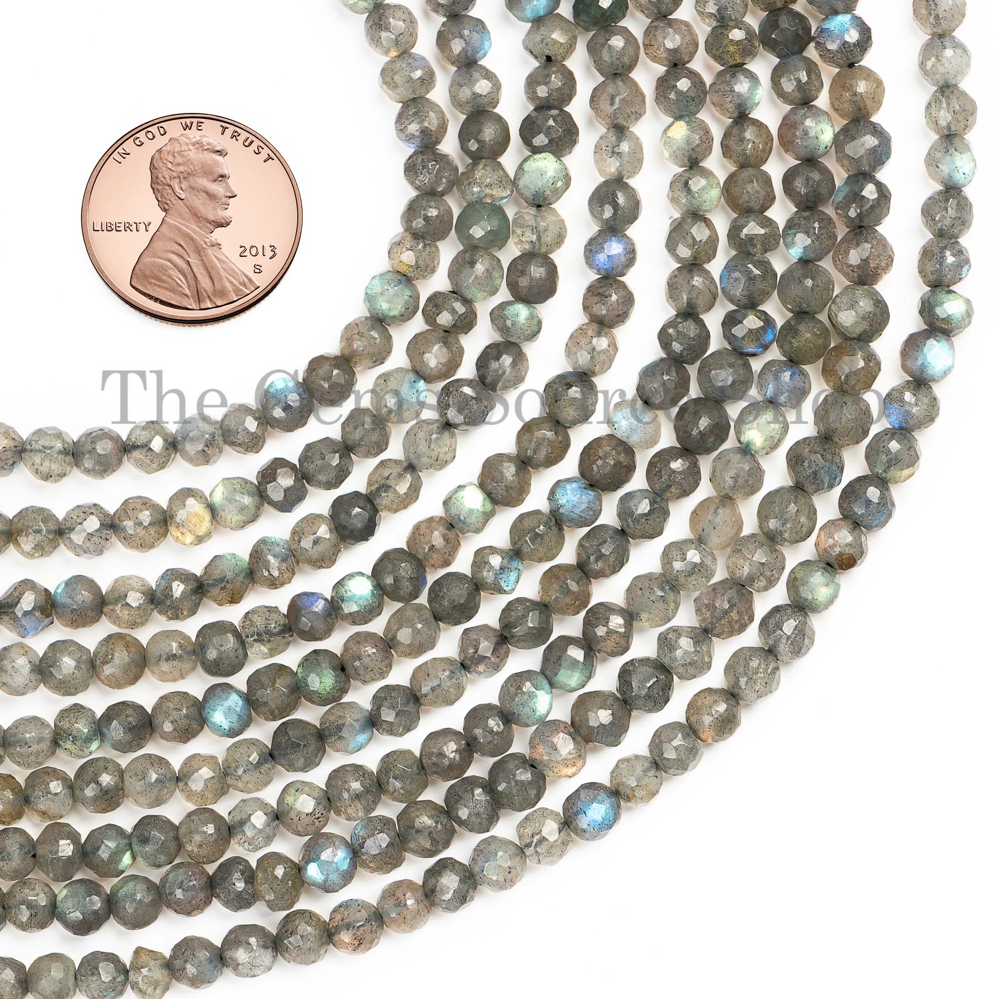 Genuine Labradorite Faceted Round Ball Shape 4-4.5mm Gemstone Beads 13" Strand
