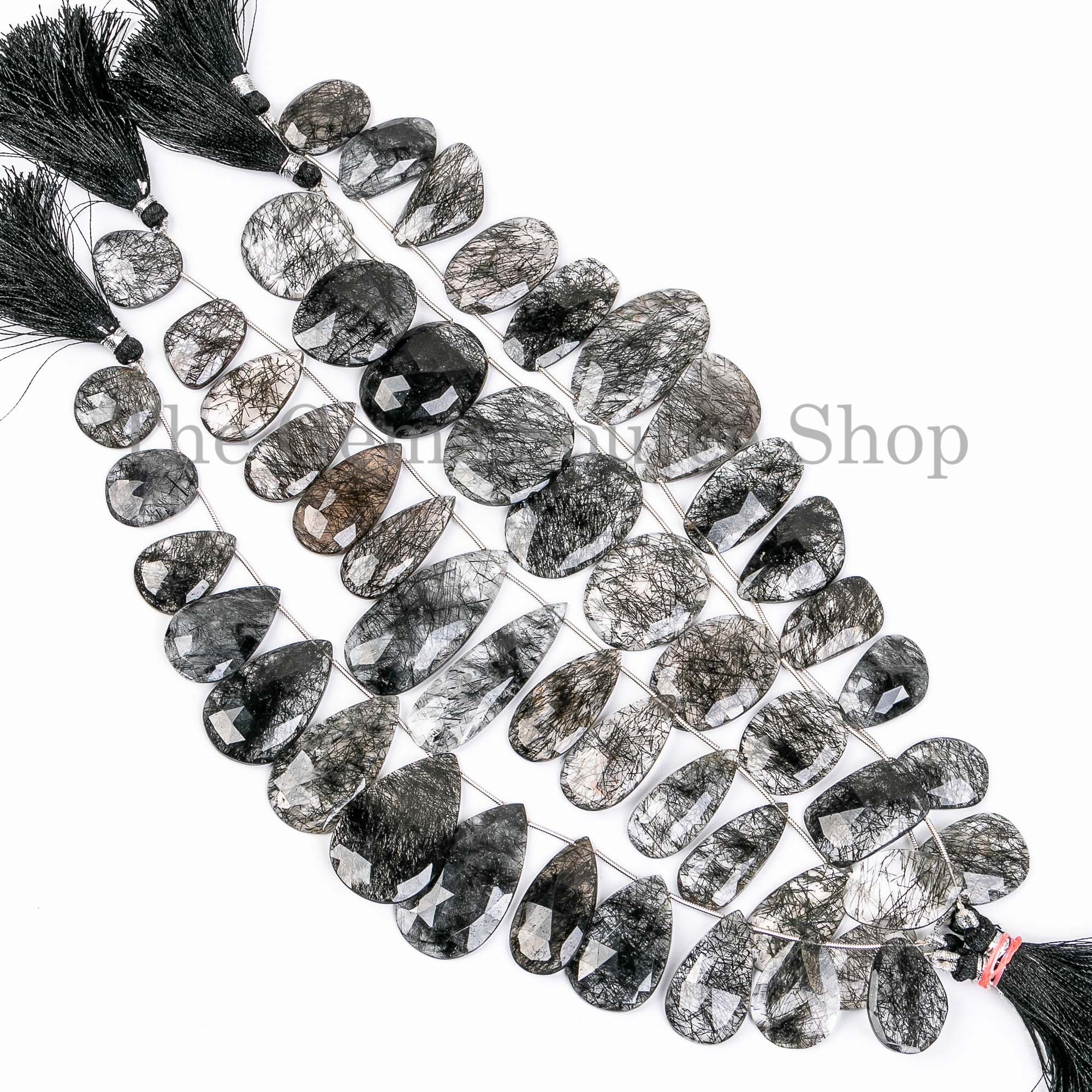 Black Rutile Flat Polki Cut Beads, Black Rutile Fancy Beads, Faceted Beads