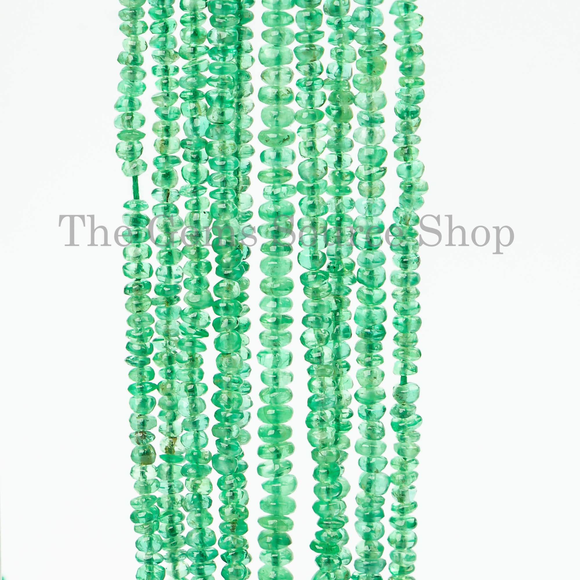 Emerald Smooth Beads, Emerald Rondelle Shape Beads, Plain Emerald Beads, Gemstone Beads