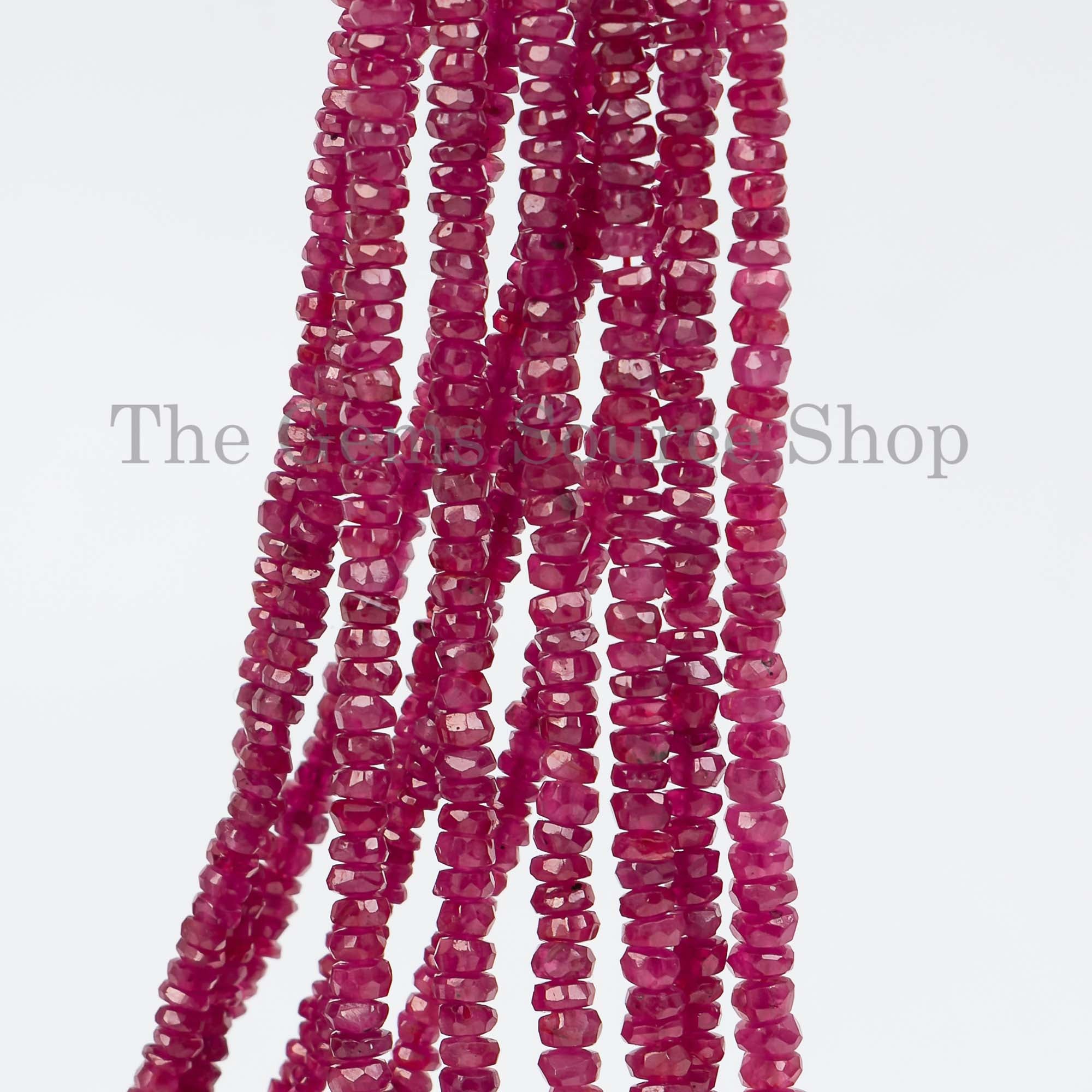 Natural Ruby Beads, Ruby Faceted Rondelle Beads, Ruby Faceted, Ruby Gemstone Beads