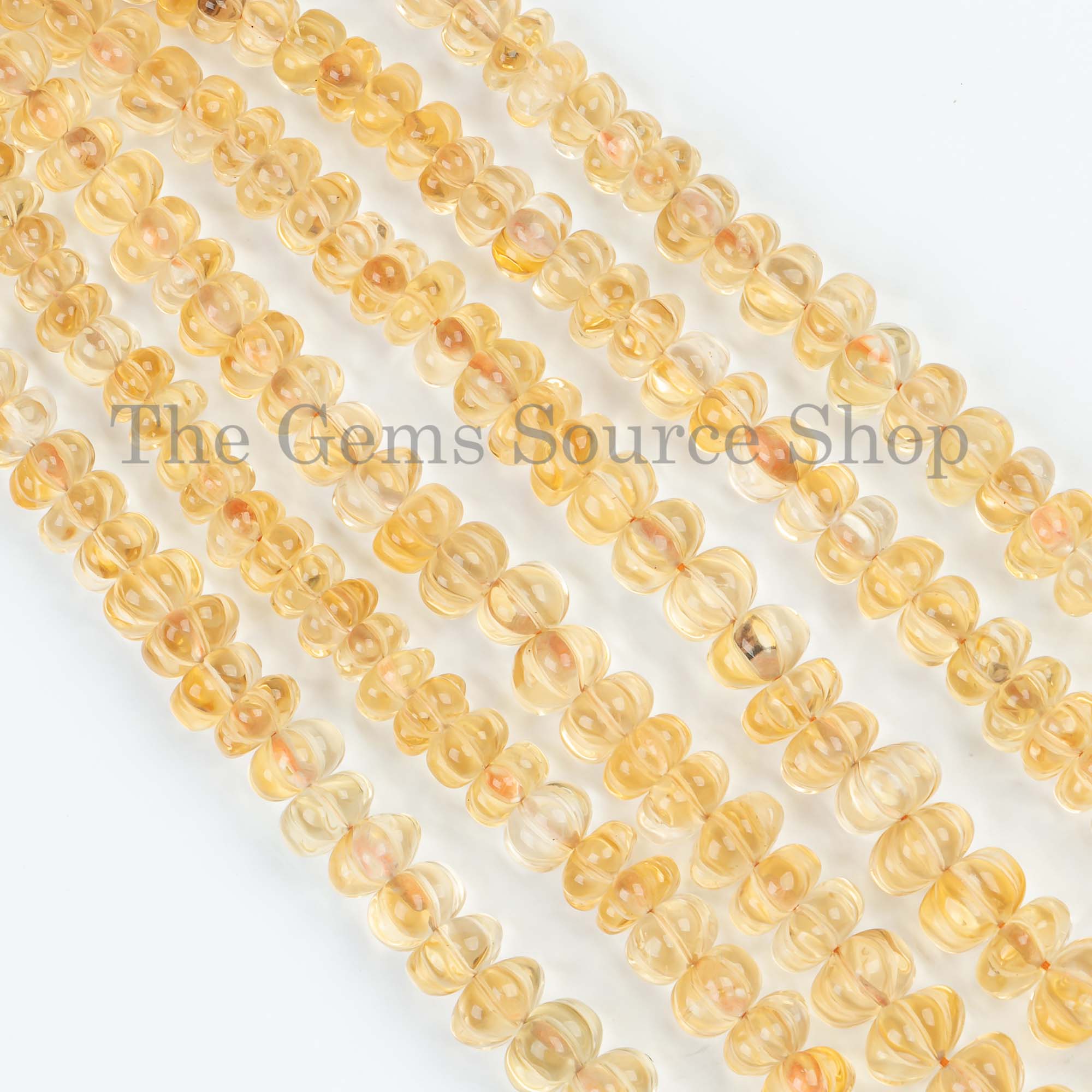 Light Color Citrine Melon Shape Beads, Citrine Pumpkin Beads, Carving Beads, Citrine Beads
